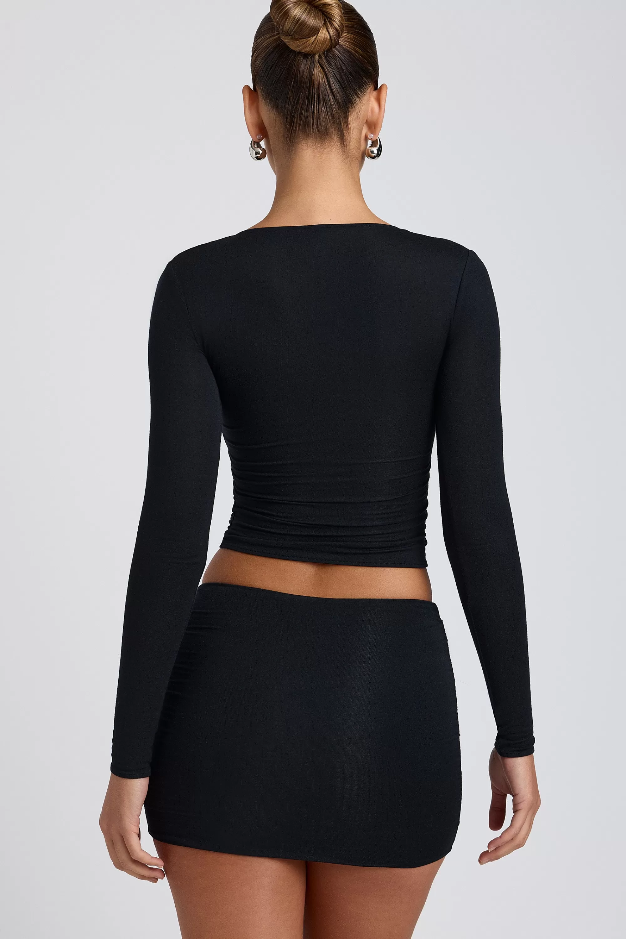 Oh Polly Modal Ruched Long-Sleeve Top in Black Best Sale