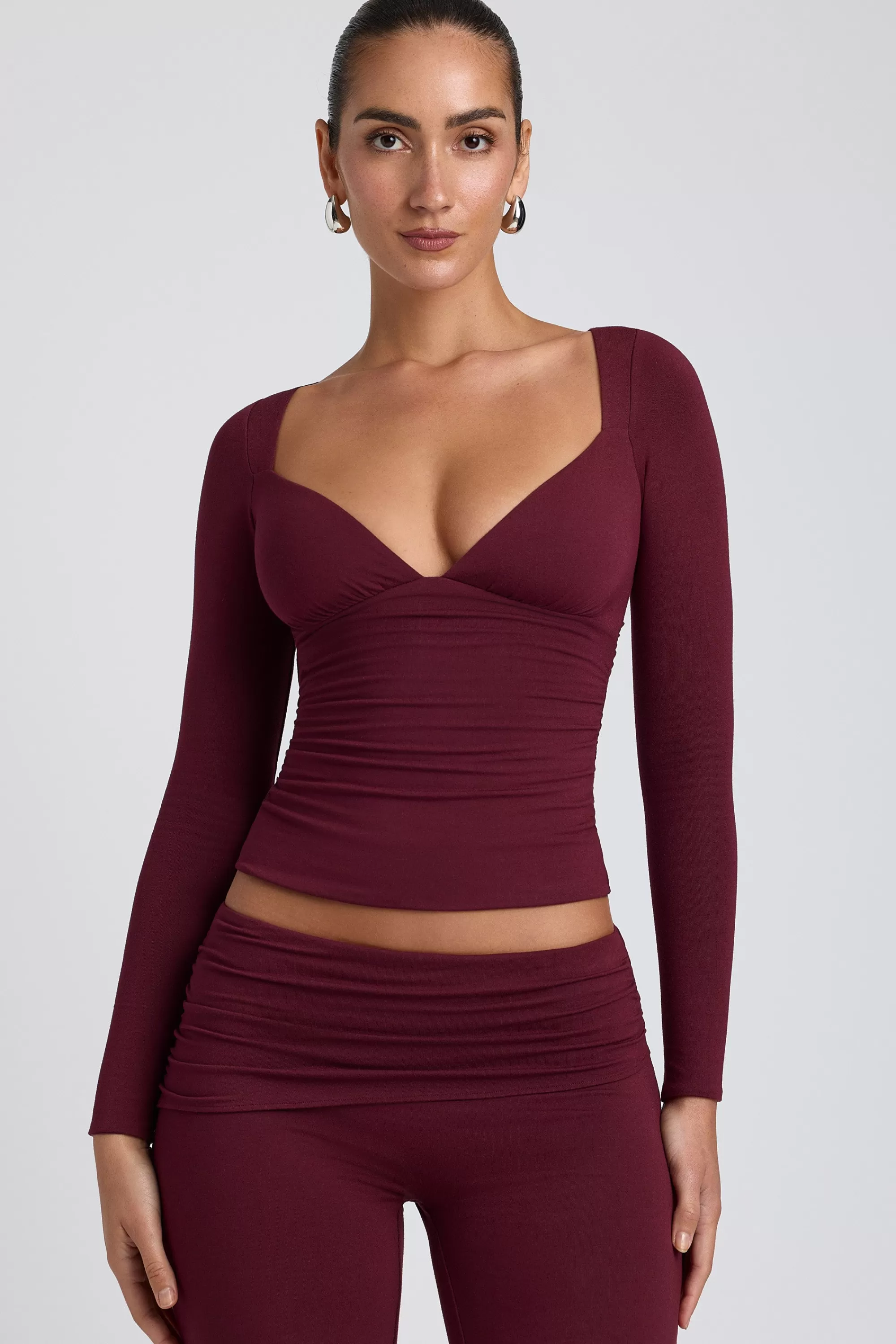 Oh Polly Modal Ruched Long-Sleeve Top in Plum Sale