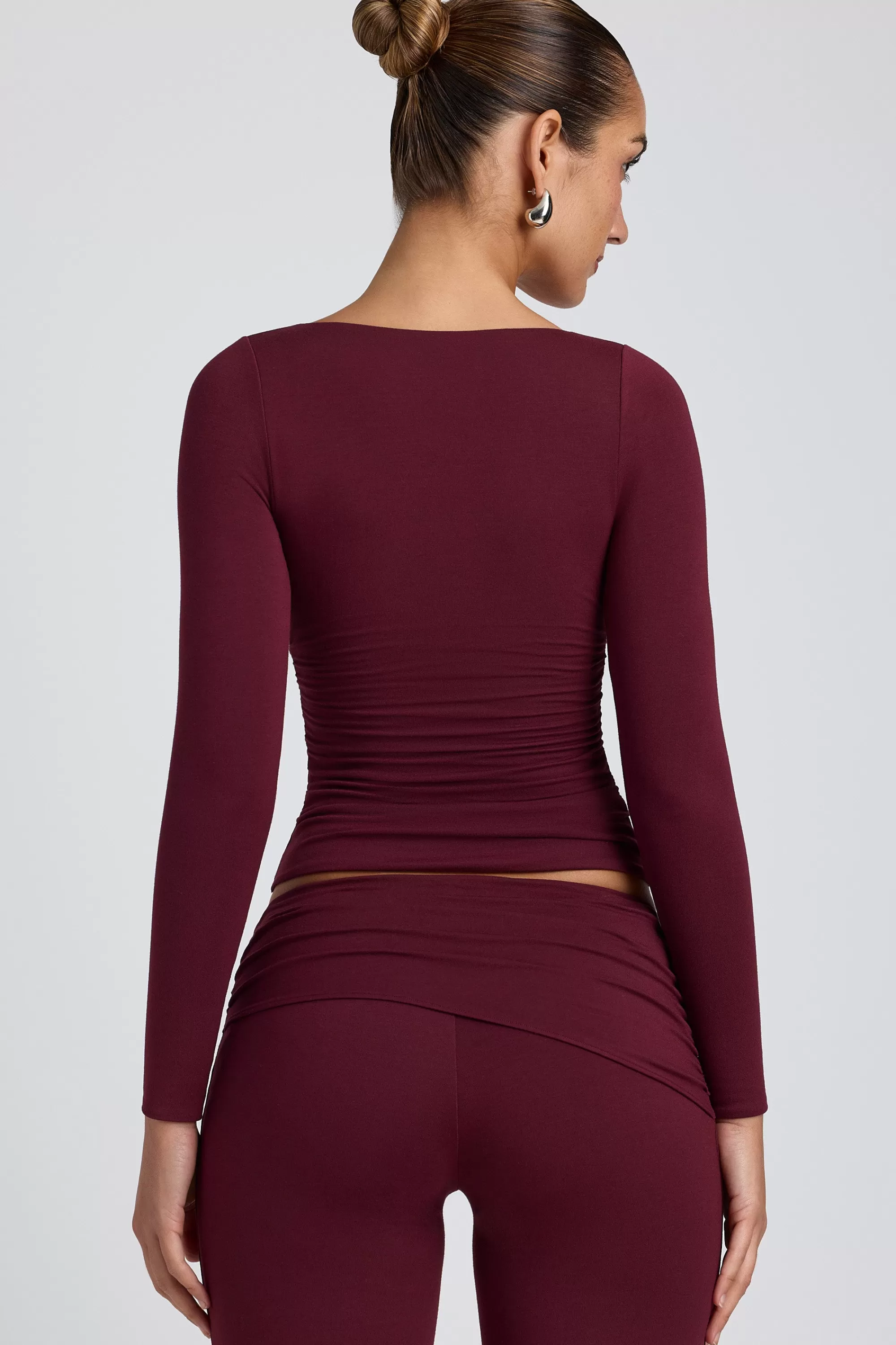 Oh Polly Modal Ruched Long-Sleeve Top in Plum Sale