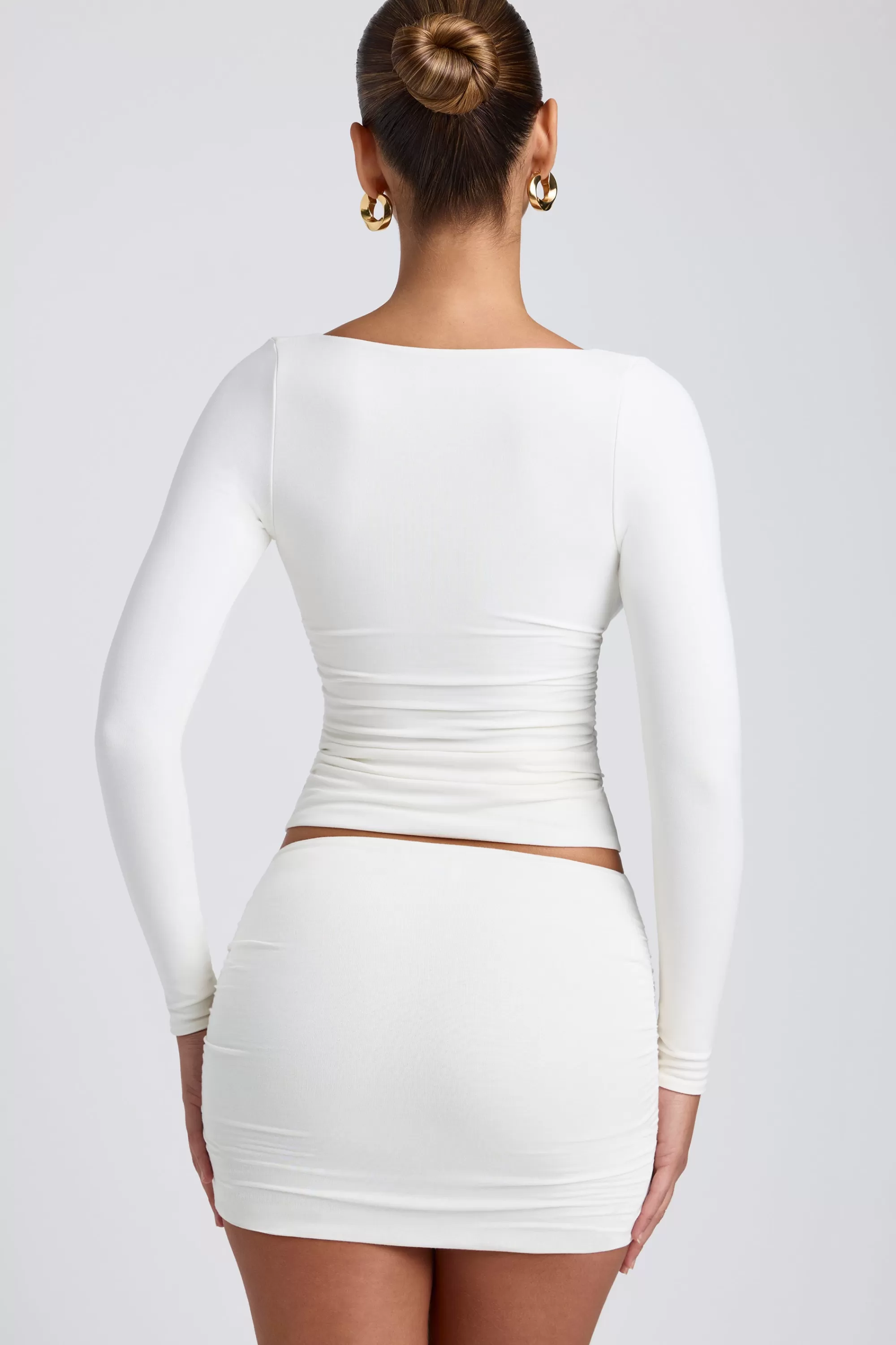 Oh Polly Modal Ruched Long-Sleeve Top in White Online