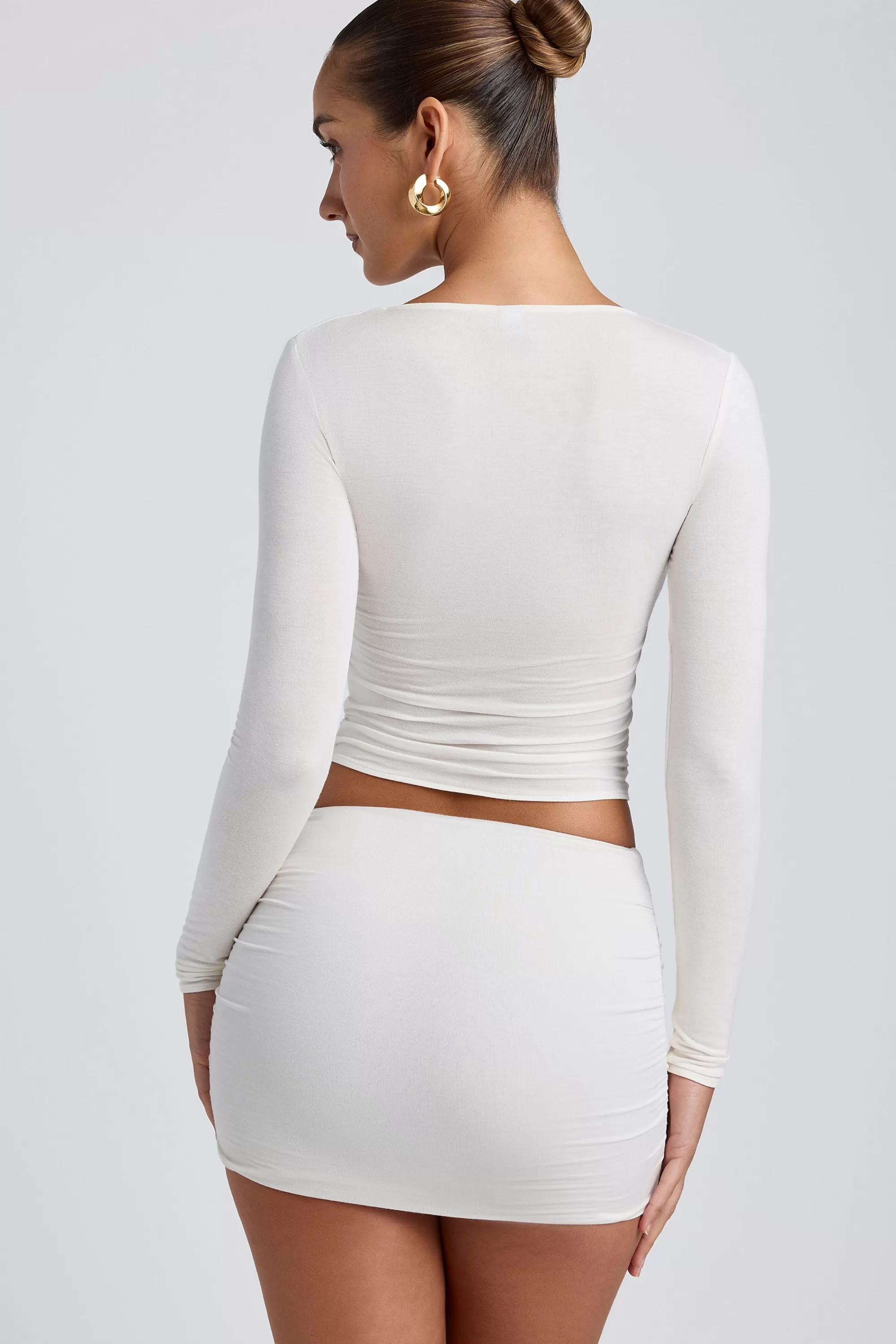 Oh Polly Modal Ruched Long-Sleeve Top in White Discount