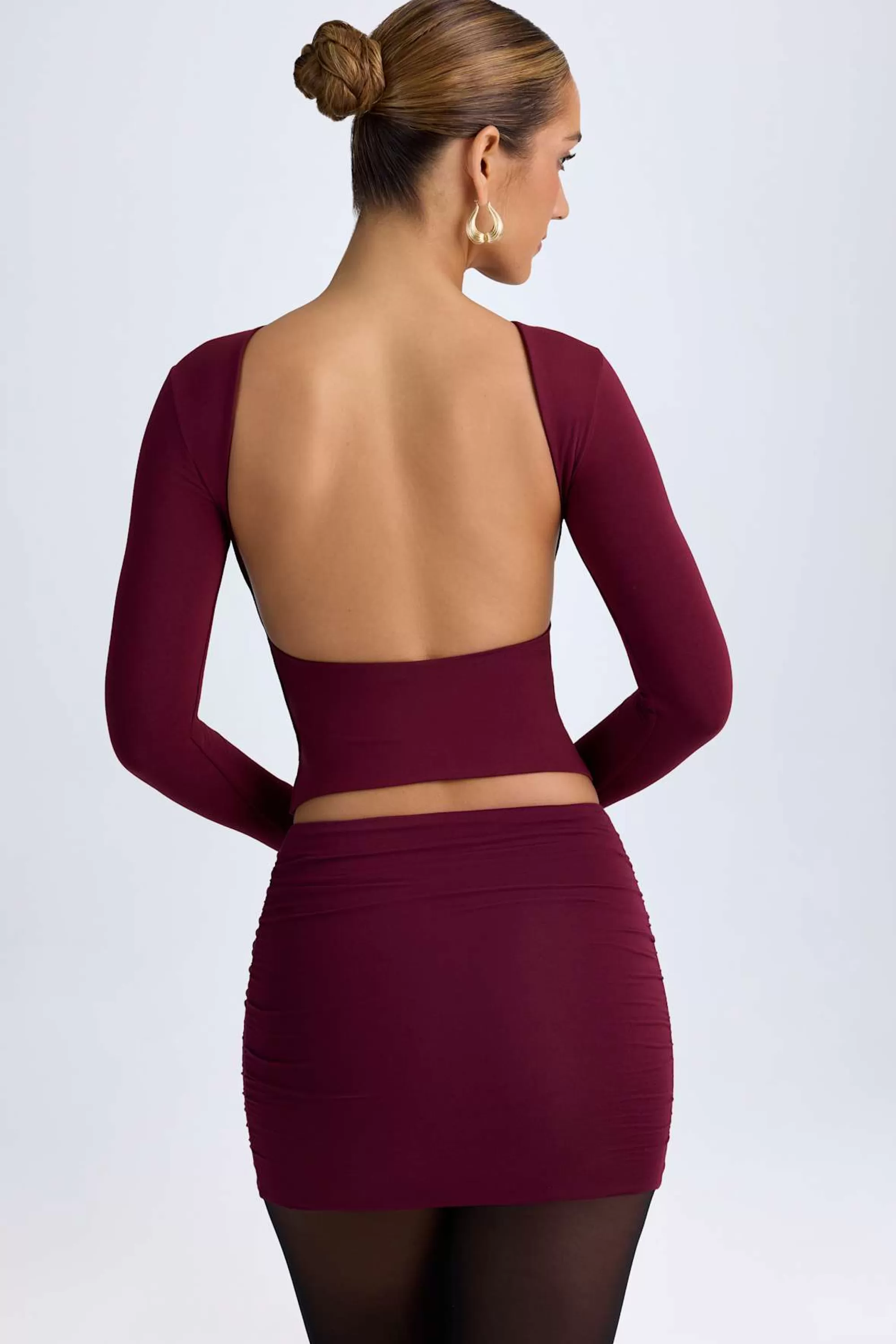 Oh Polly Modal Ruched Mid-Rise Mini Skirt in Wine Red WineRed Sale