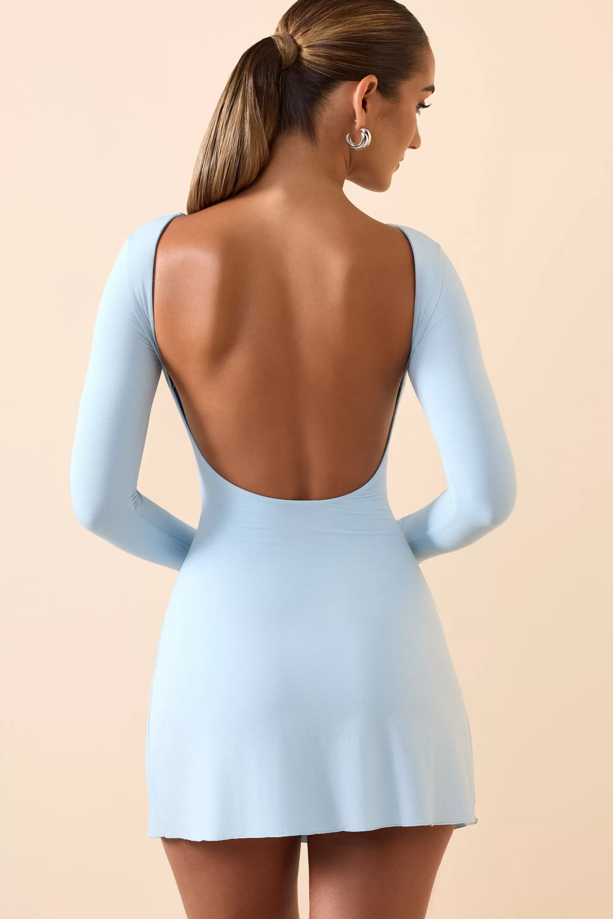 Oh Polly Modal Ruched Open-Back Mini Dress in Ice Blue IceBlue Best