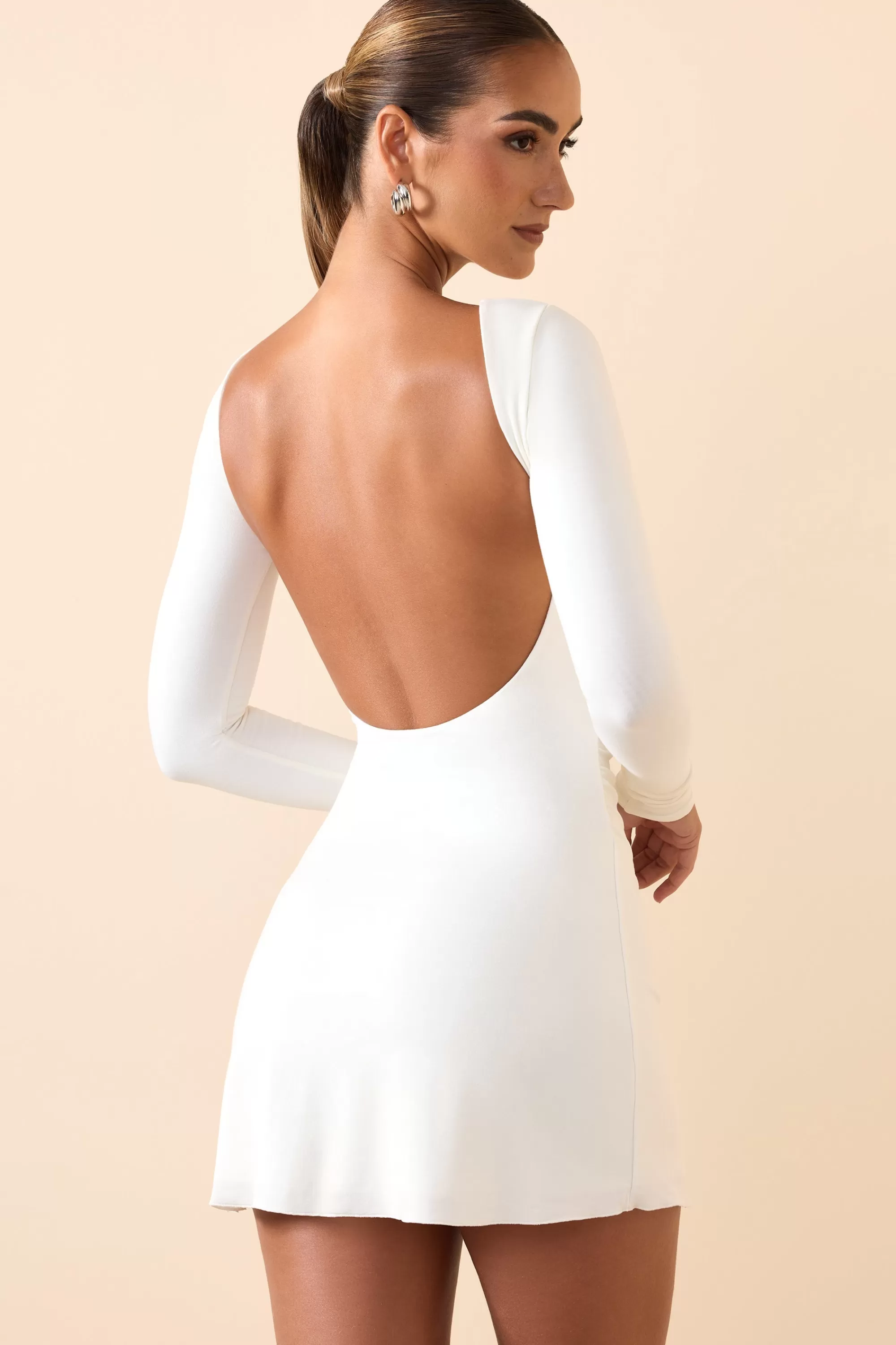 Oh Polly Modal Ruched Open-Back Mini Dress in White Best