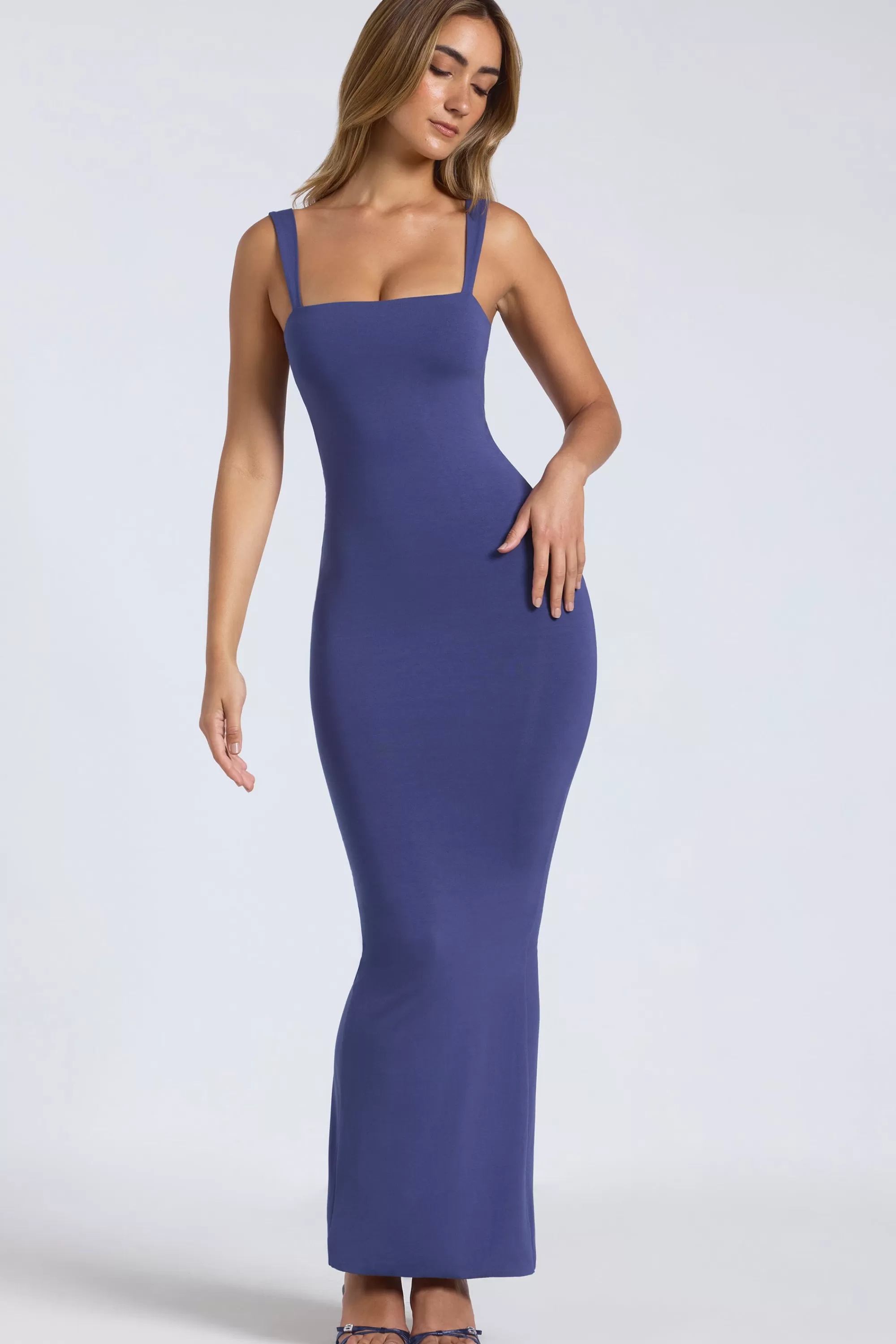 Oh Polly Modal Square Neck Low Back Maxi Dress in Navy Outlet