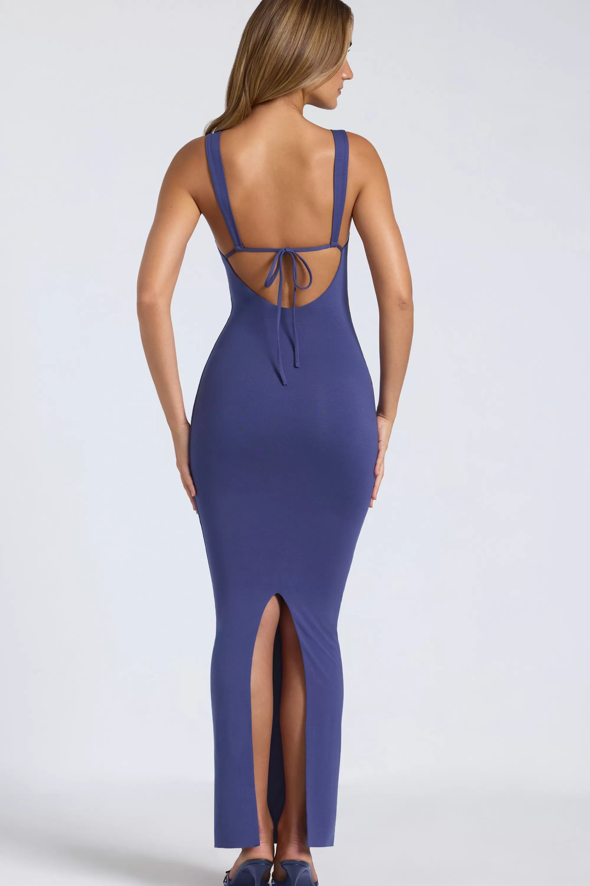 Oh Polly Modal Square Neck Low Back Maxi Dress in Navy Outlet