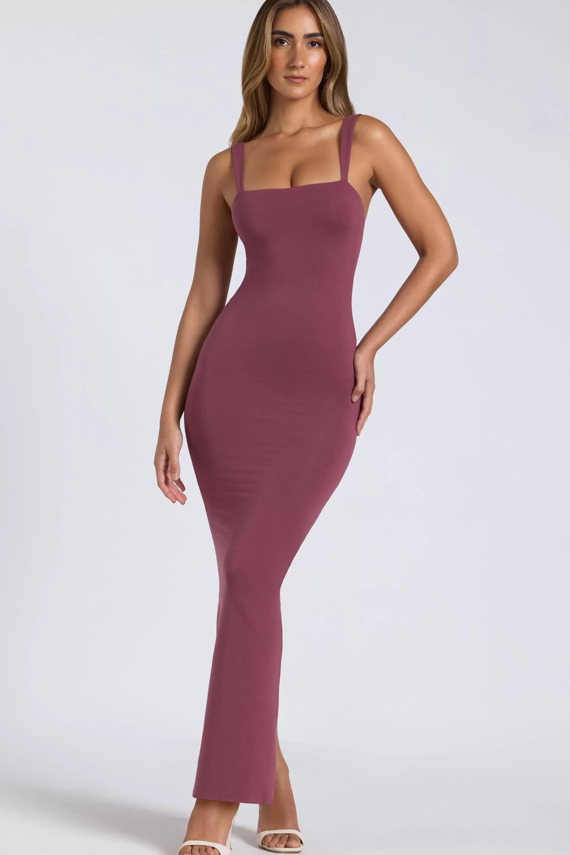 Oh Polly Modal Square Neck Low Back Maxi Dress in Plum Best