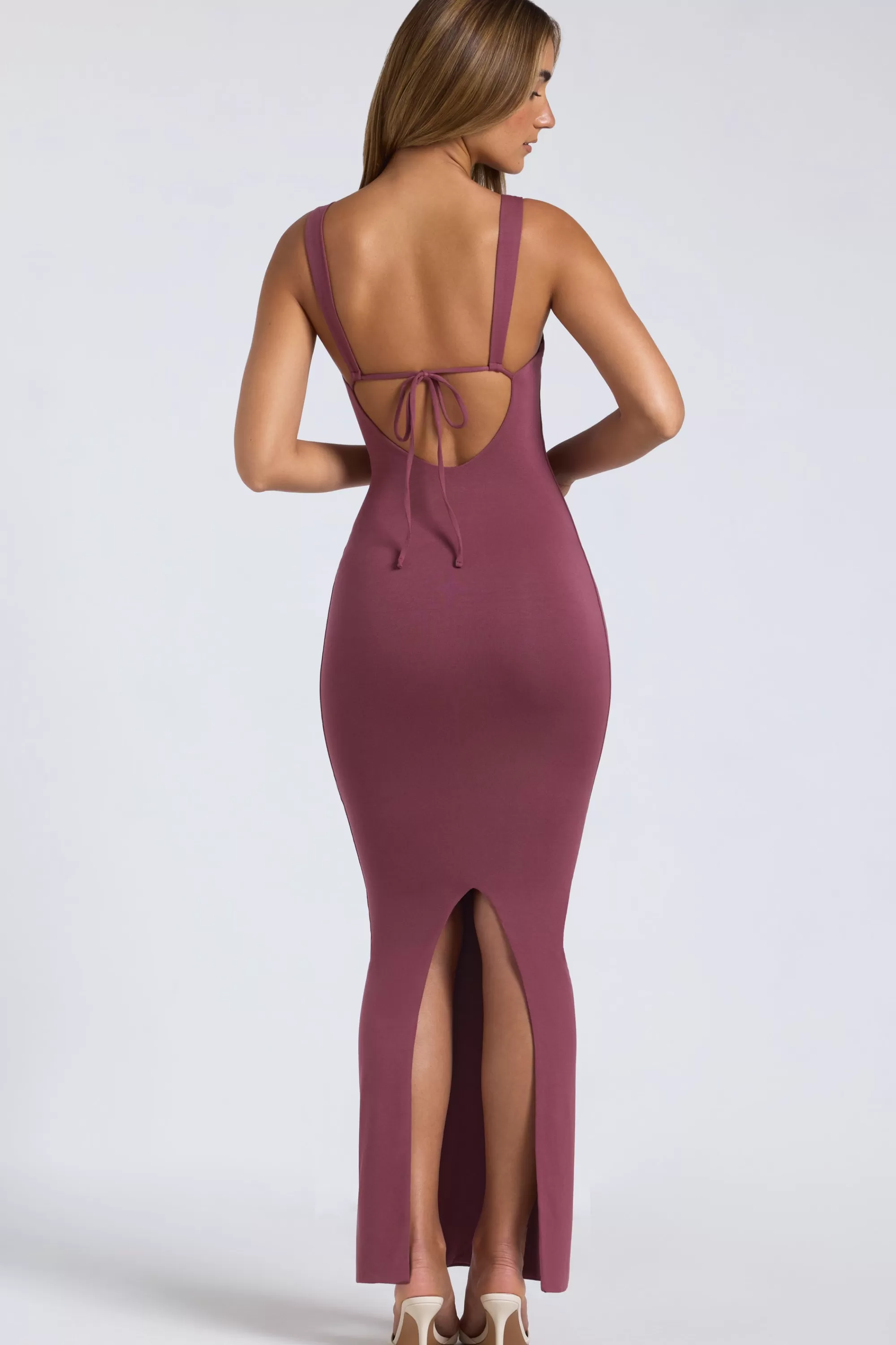 Oh Polly Modal Square Neck Low Back Maxi Dress in Plum Best