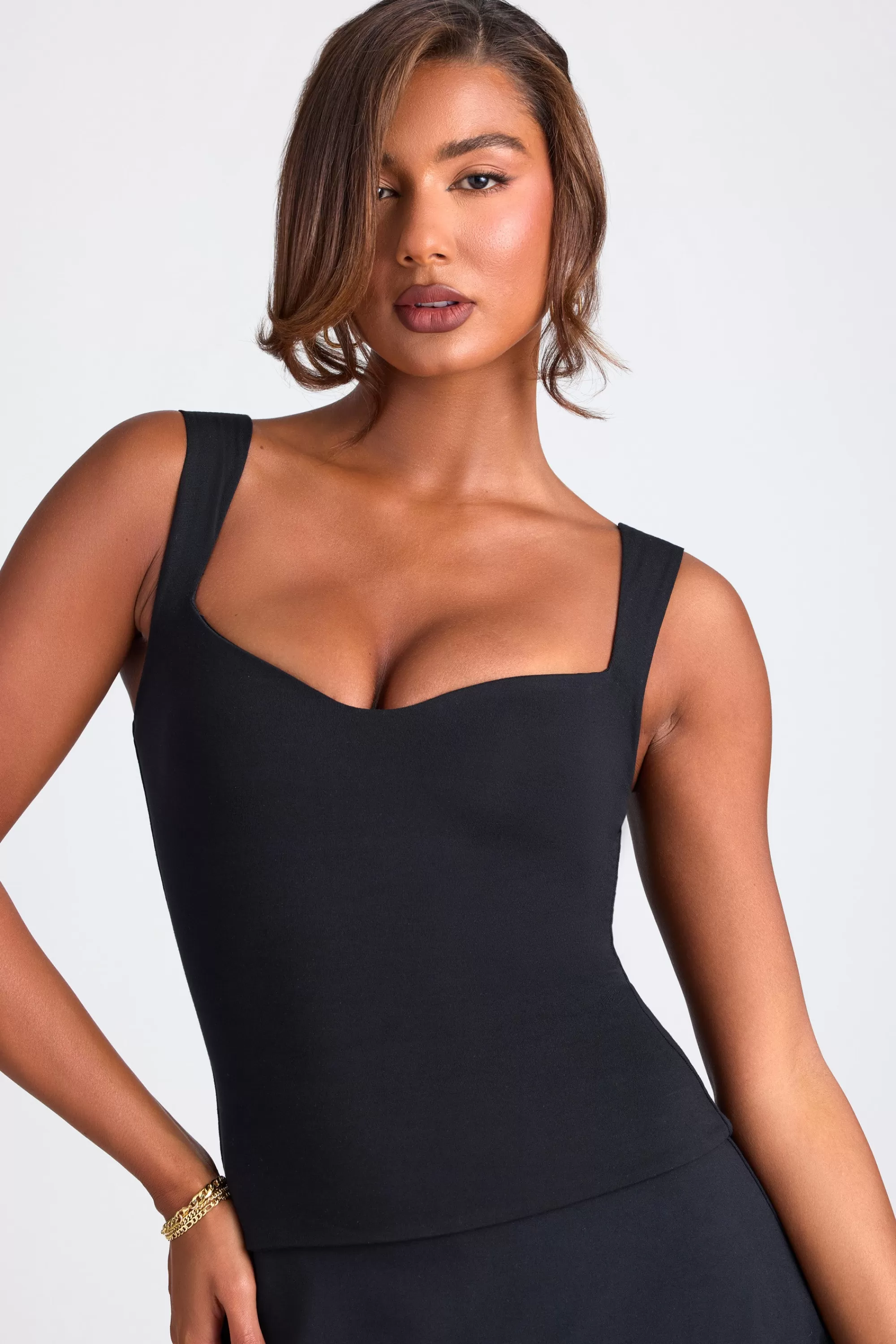 Oh Polly Modal Sweetheart-Neck Top in Black Online