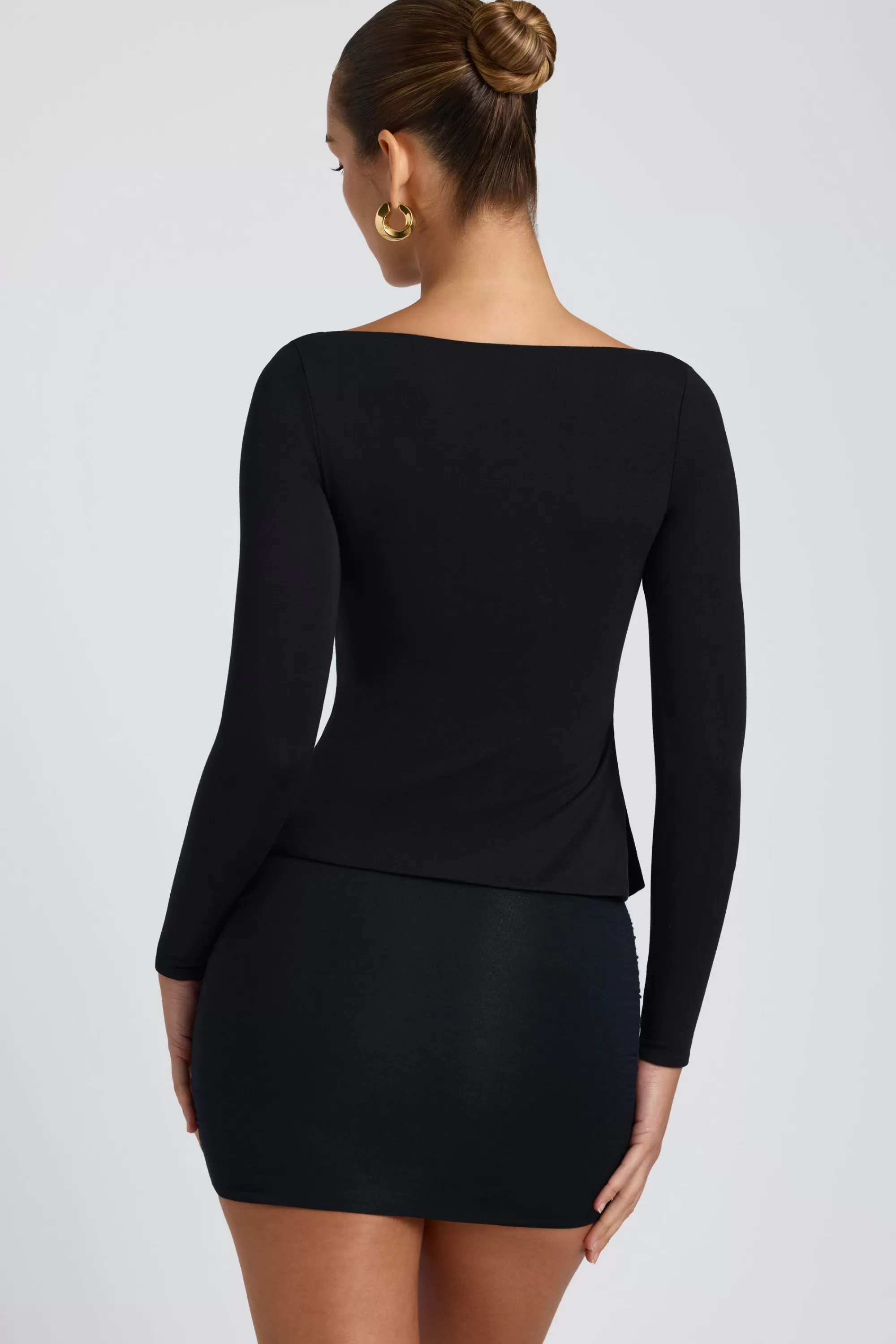 Oh Polly Modal Sweetheart-Neck Top in Black Best