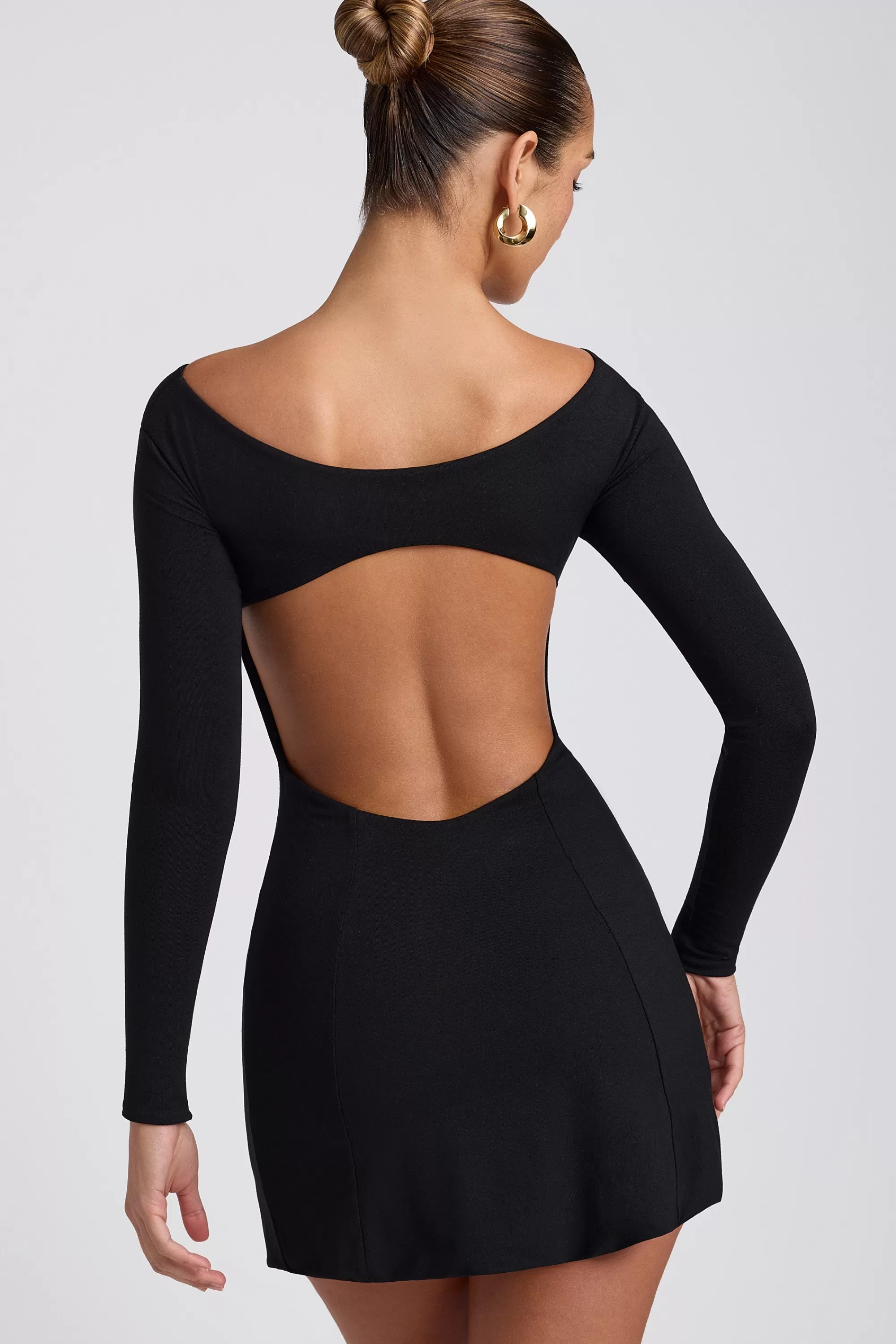 Oh Polly Modal Twist-Front Long-Sleeve Mini Dress in Black Online