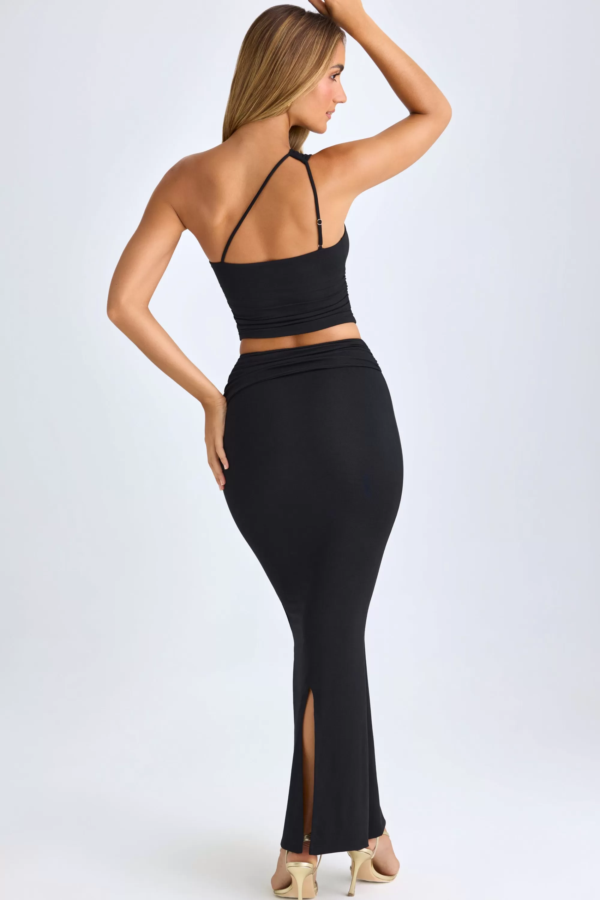 Oh Polly Modal Twist-Front Maxi Skirt in Black Fashion