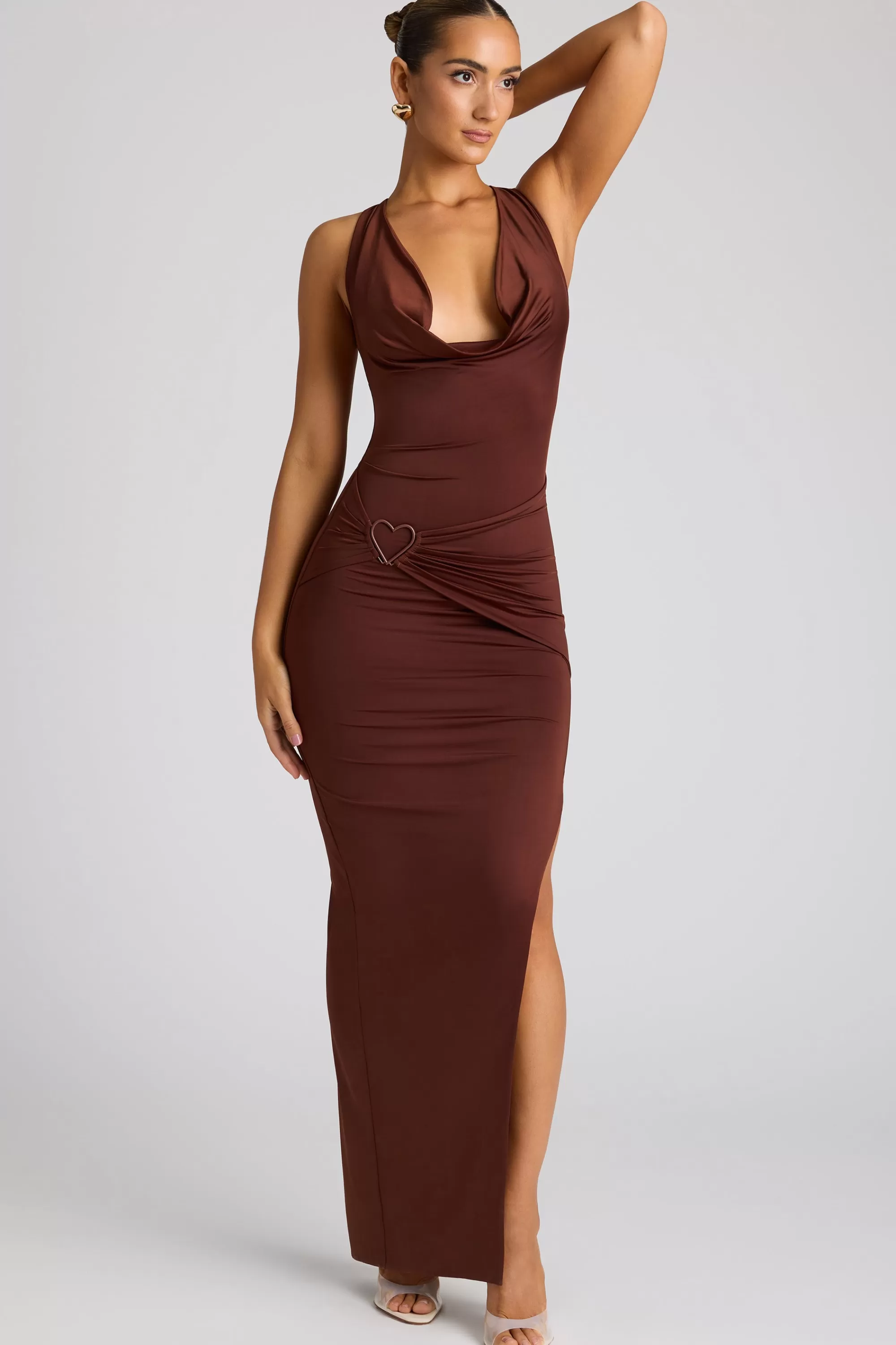 Oh Polly Multiwear Cowl Neck Wrap Over Evening Gown in Chocolate Brown ChocolateBrown Outlet