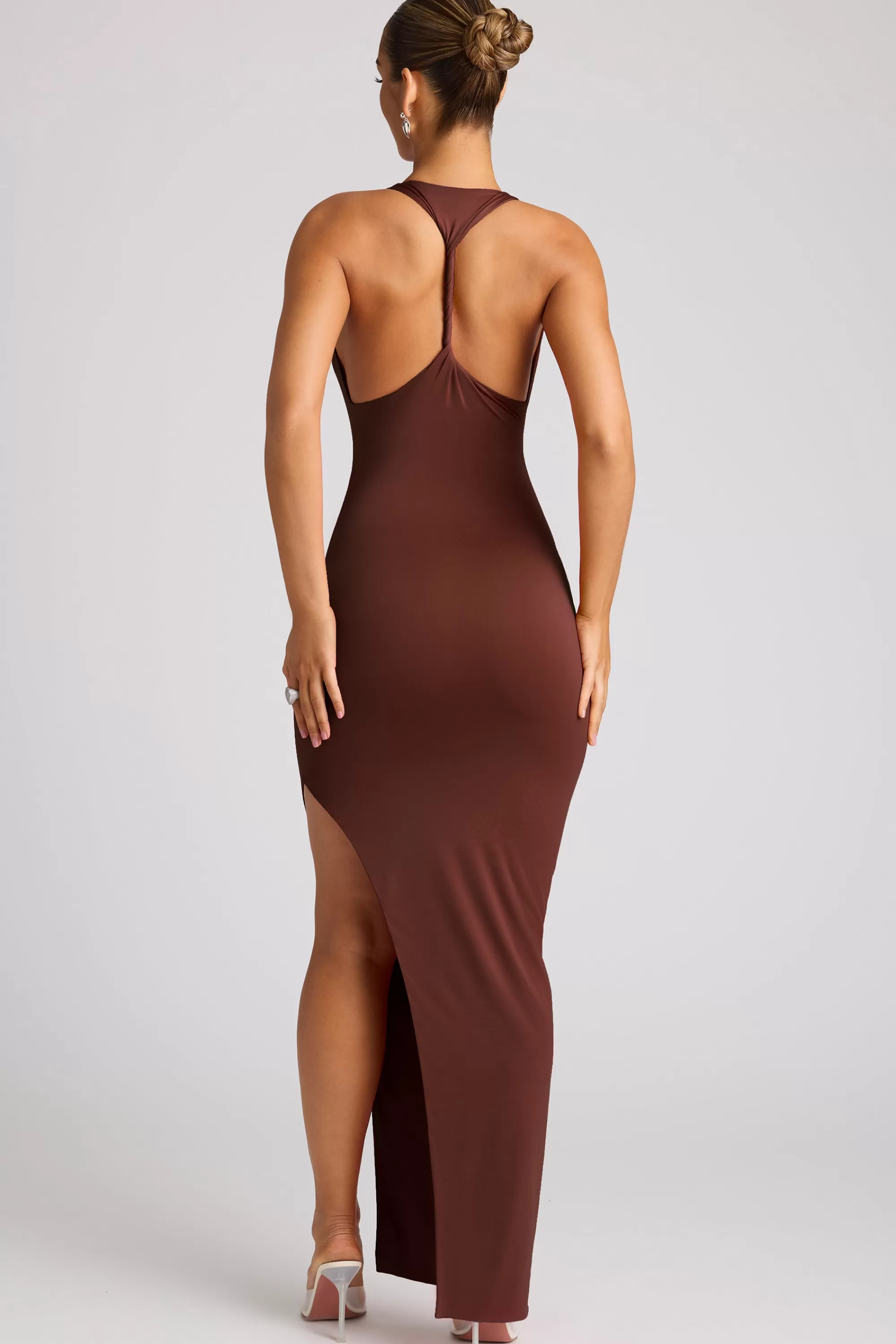 Oh Polly Multiwear Cowl Neck Wrap Over Evening Gown in Chocolate Brown ChocolateBrown Outlet