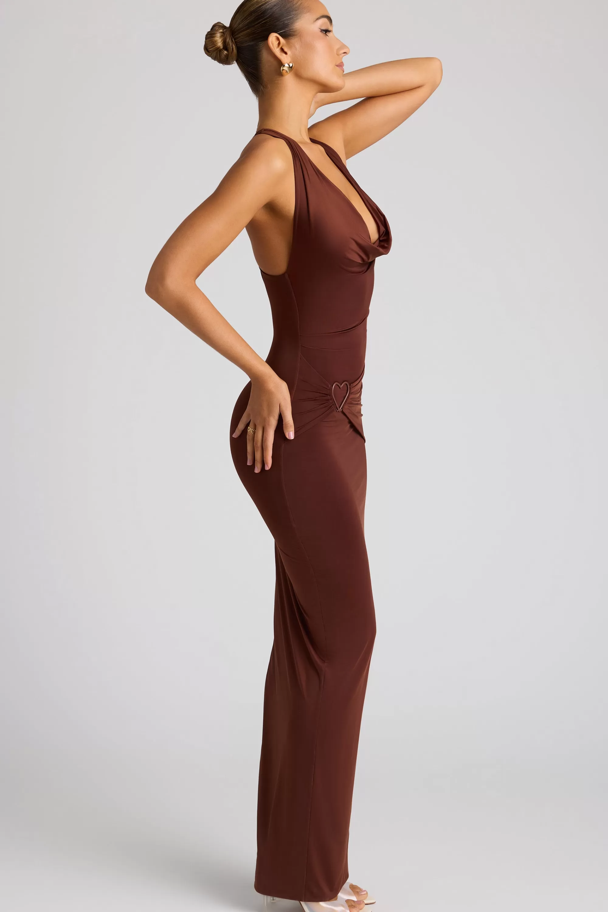 Oh Polly Multiwear Cowl Neck Wrap Over Evening Gown in Chocolate Brown ChocolateBrown Outlet