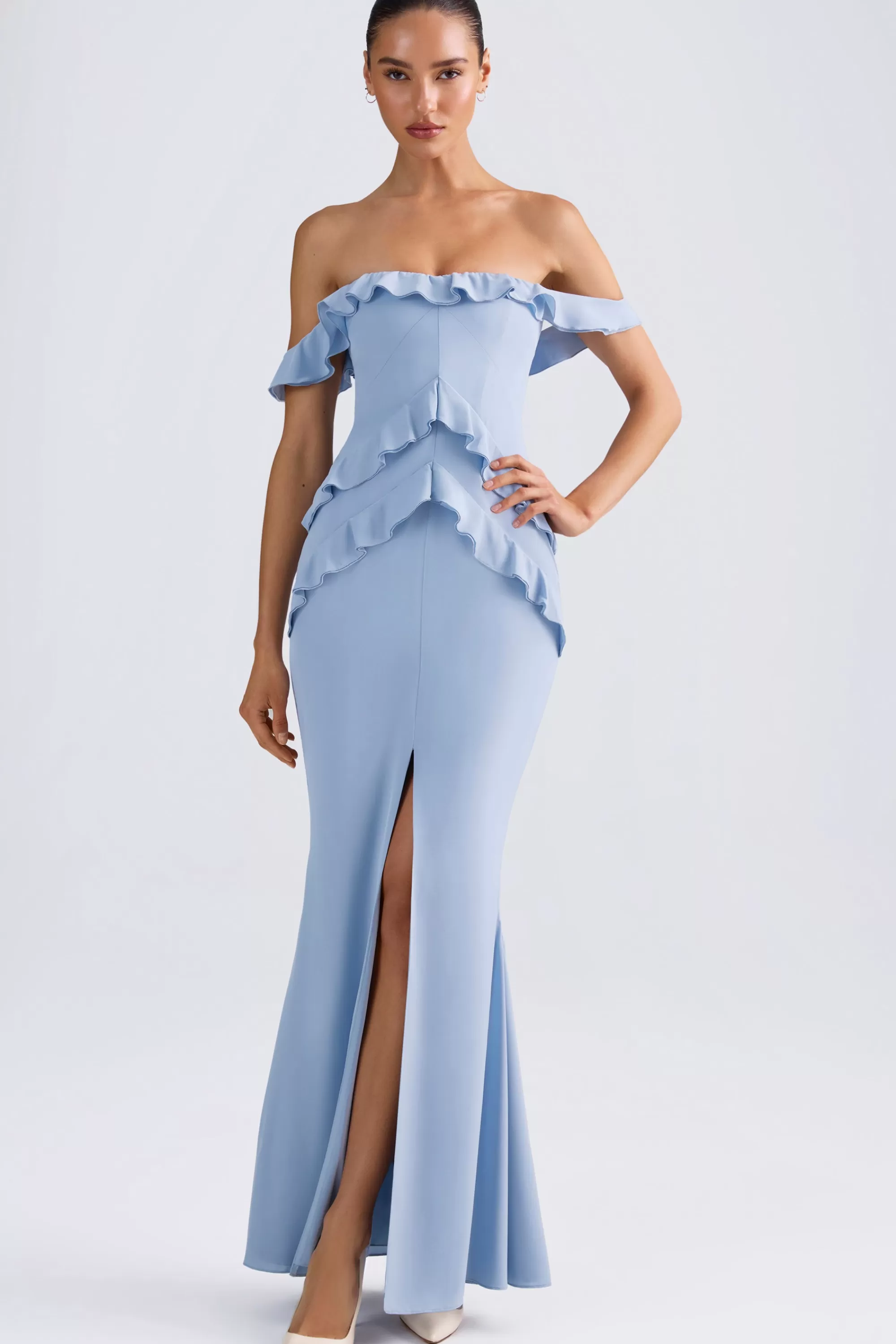 Oh Polly Off-Shoulder Ruffle-Trim Gown in Light Blue LightBlue Store