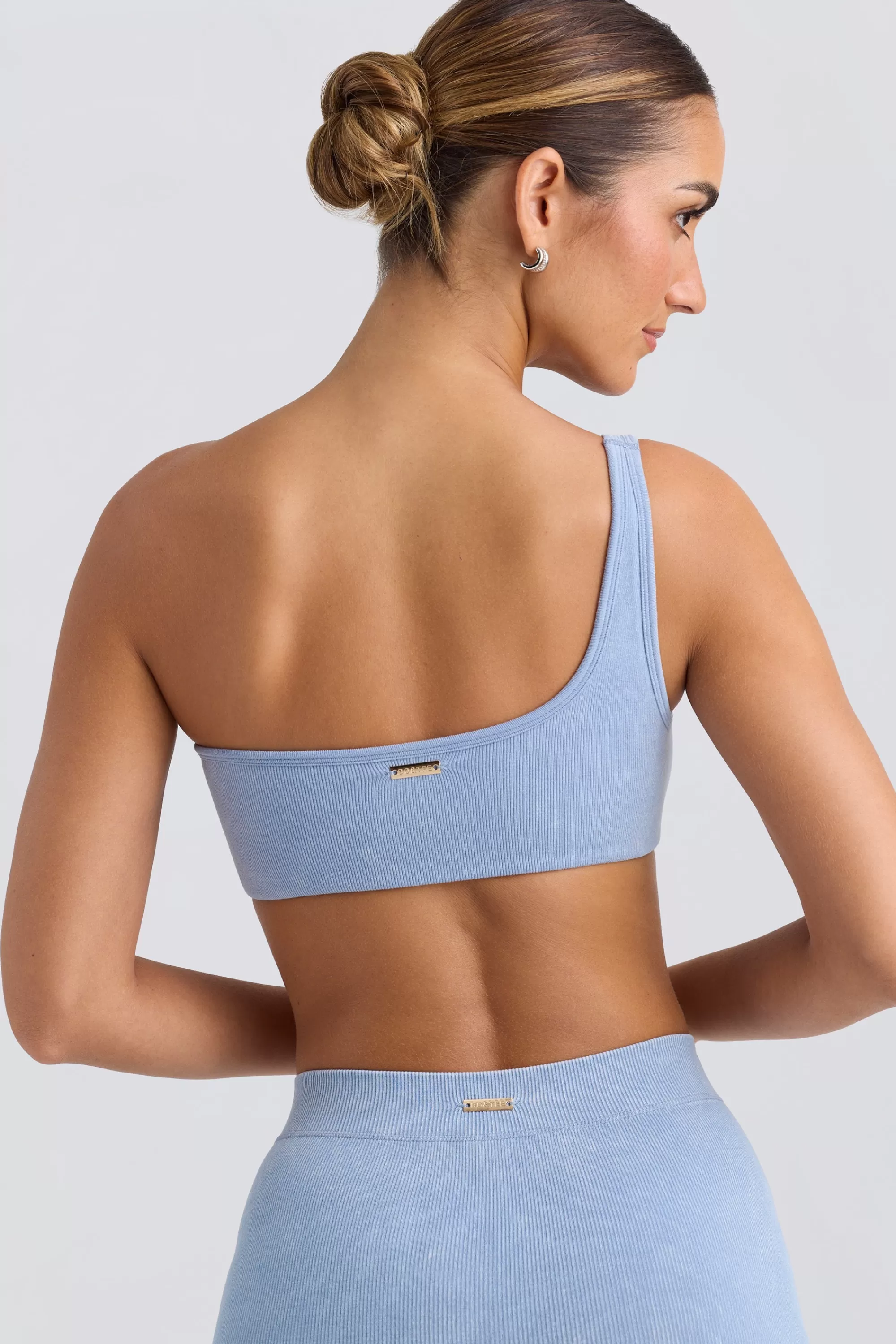 Oh Polly One-Shoulder Sports Bra in Washed Blue WashedBlue Shop