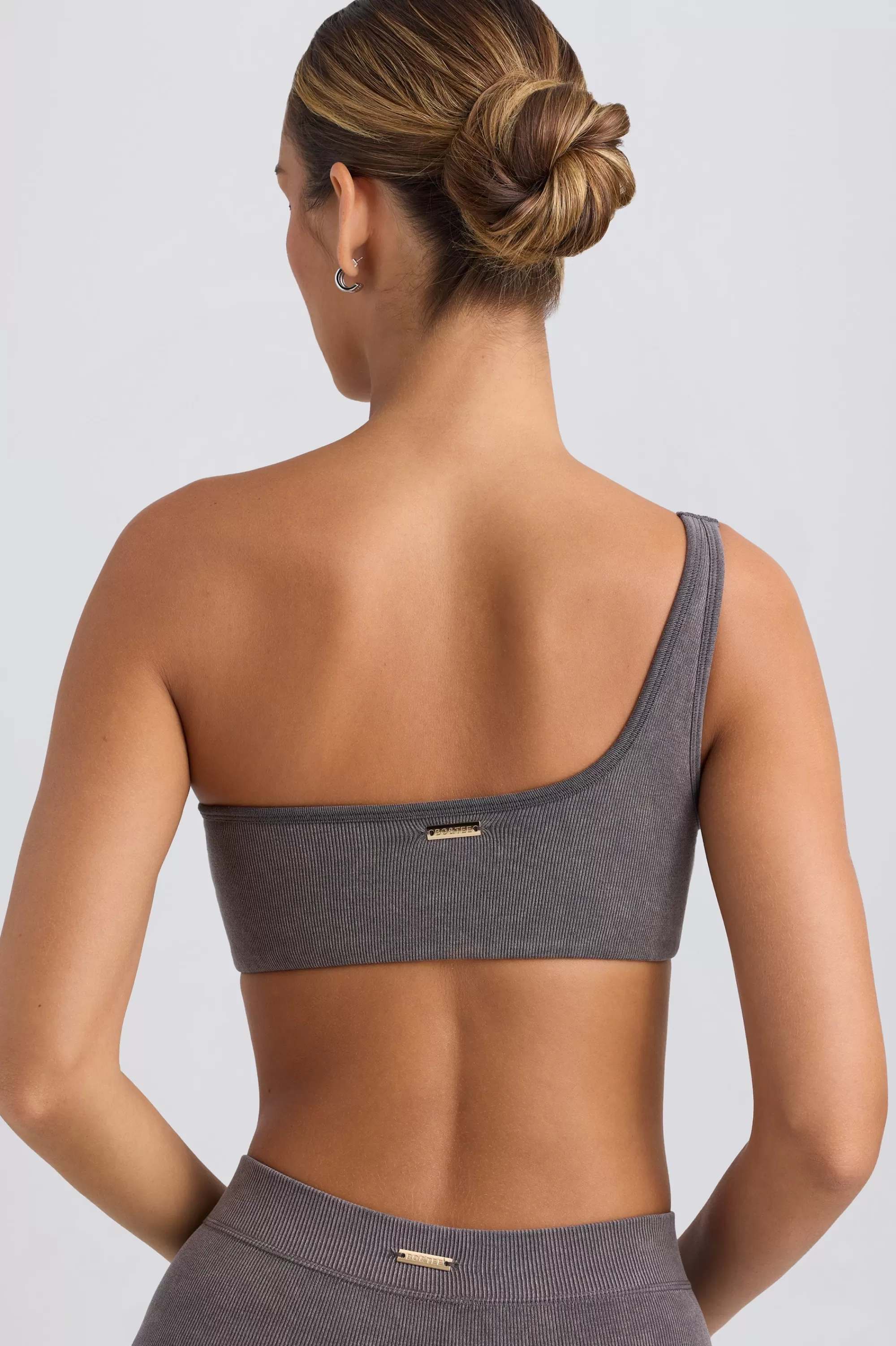 Oh Polly One-Shoulder Sports Bra in Washed Charcoal WashedCharcoal Cheap