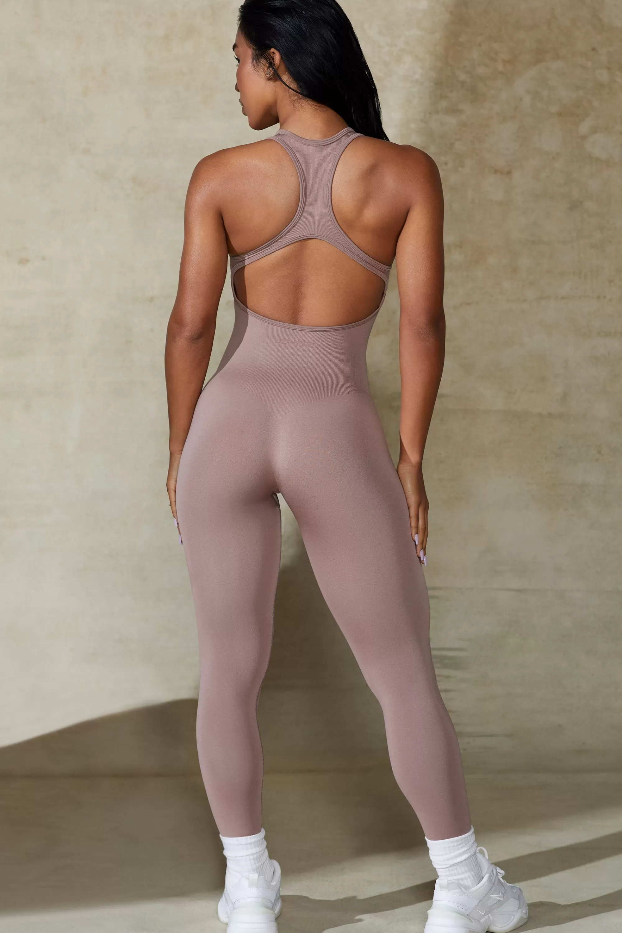 Oh Polly Open Back Define Luxe Unitard in Mocha Flash Sale