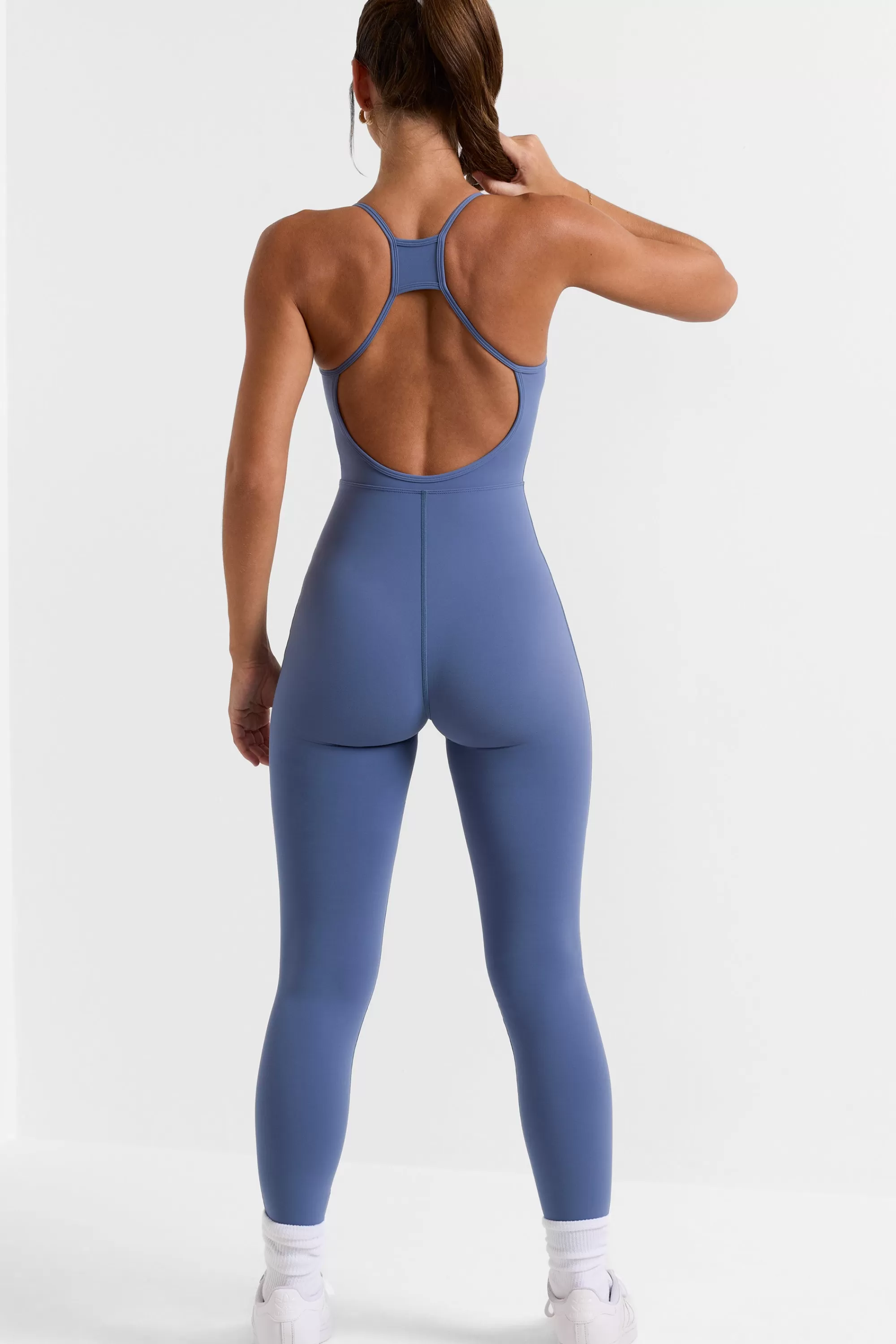 Oh Polly Open Back Full Length Unitard in Slate Blue SlateBlue Flash Sale