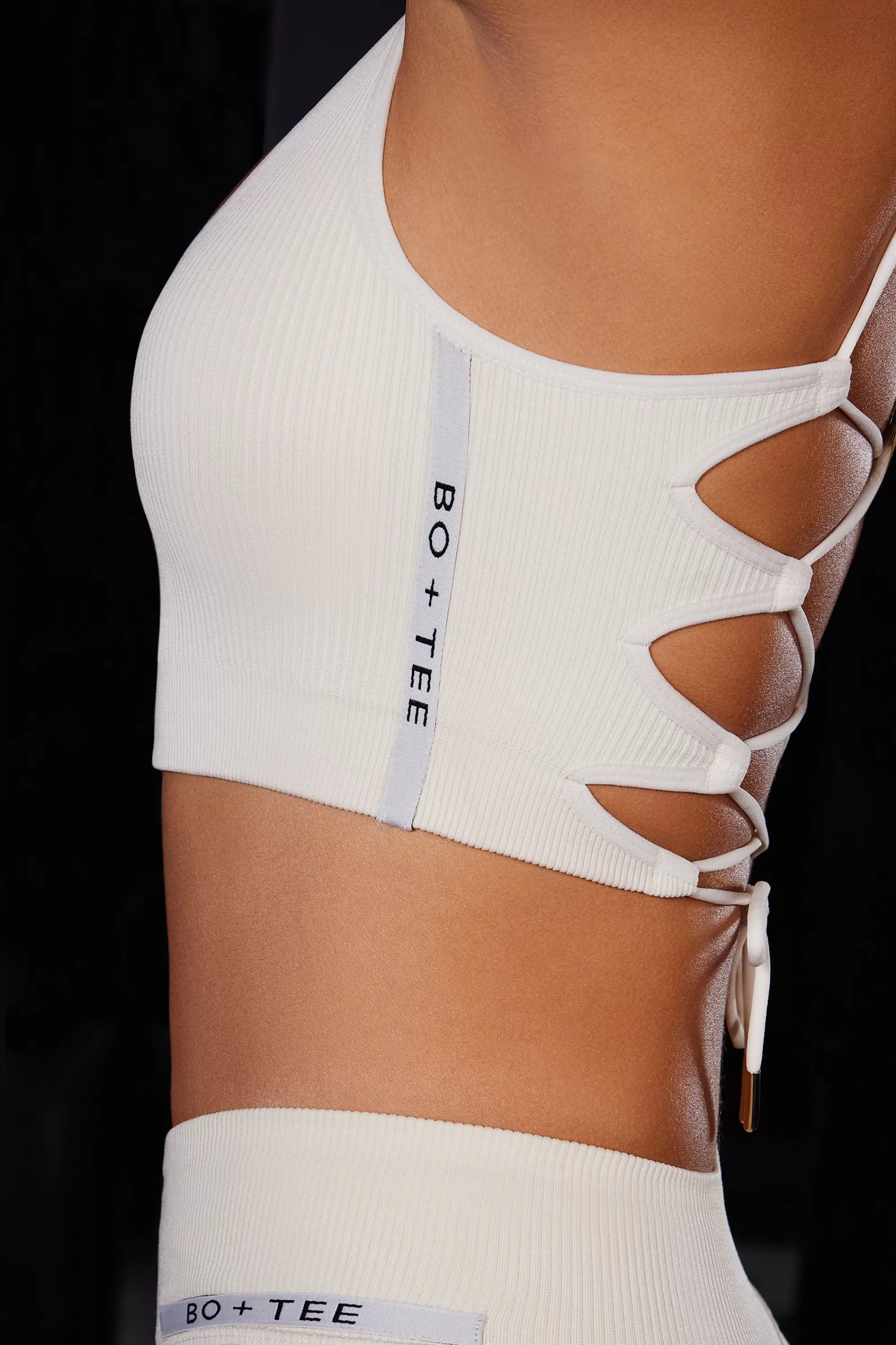 Oh Polly Open Back Plunge Neck Sports Bra in Ivory Flash Sale