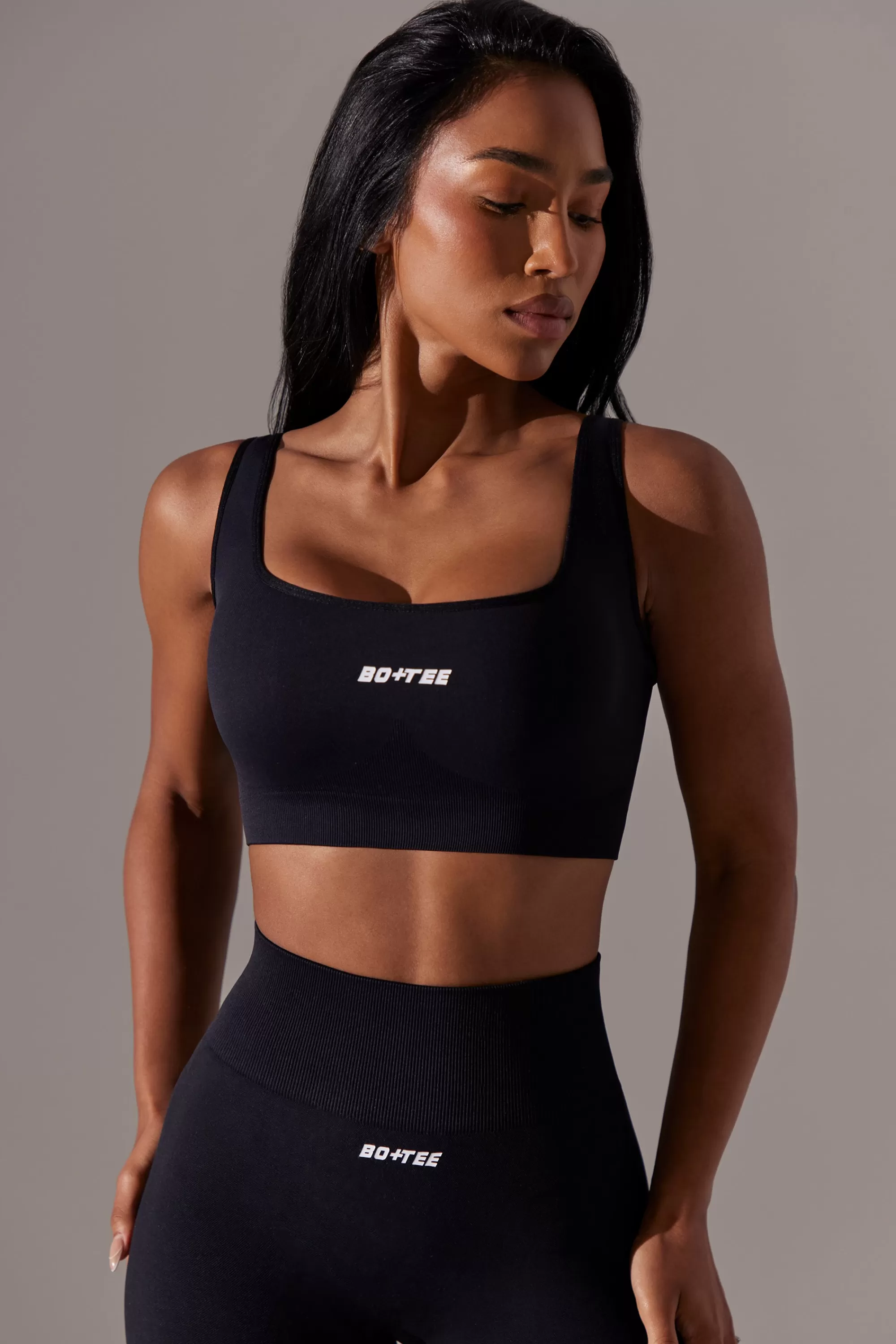 Oh Polly Open Back Square Neck Sports Bra in Black Online