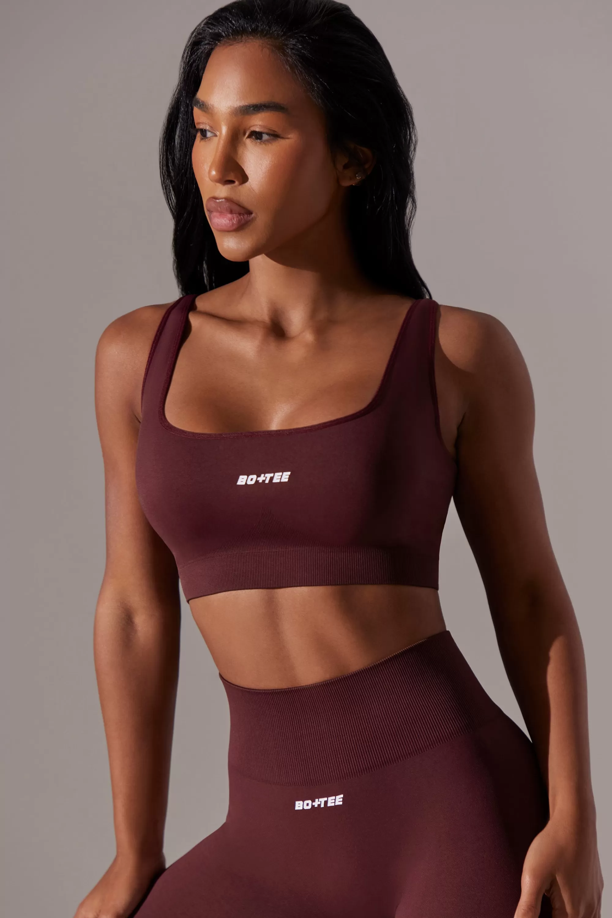 Oh Polly Open Back Square Neck Sports Bra in Burgundy Cheap