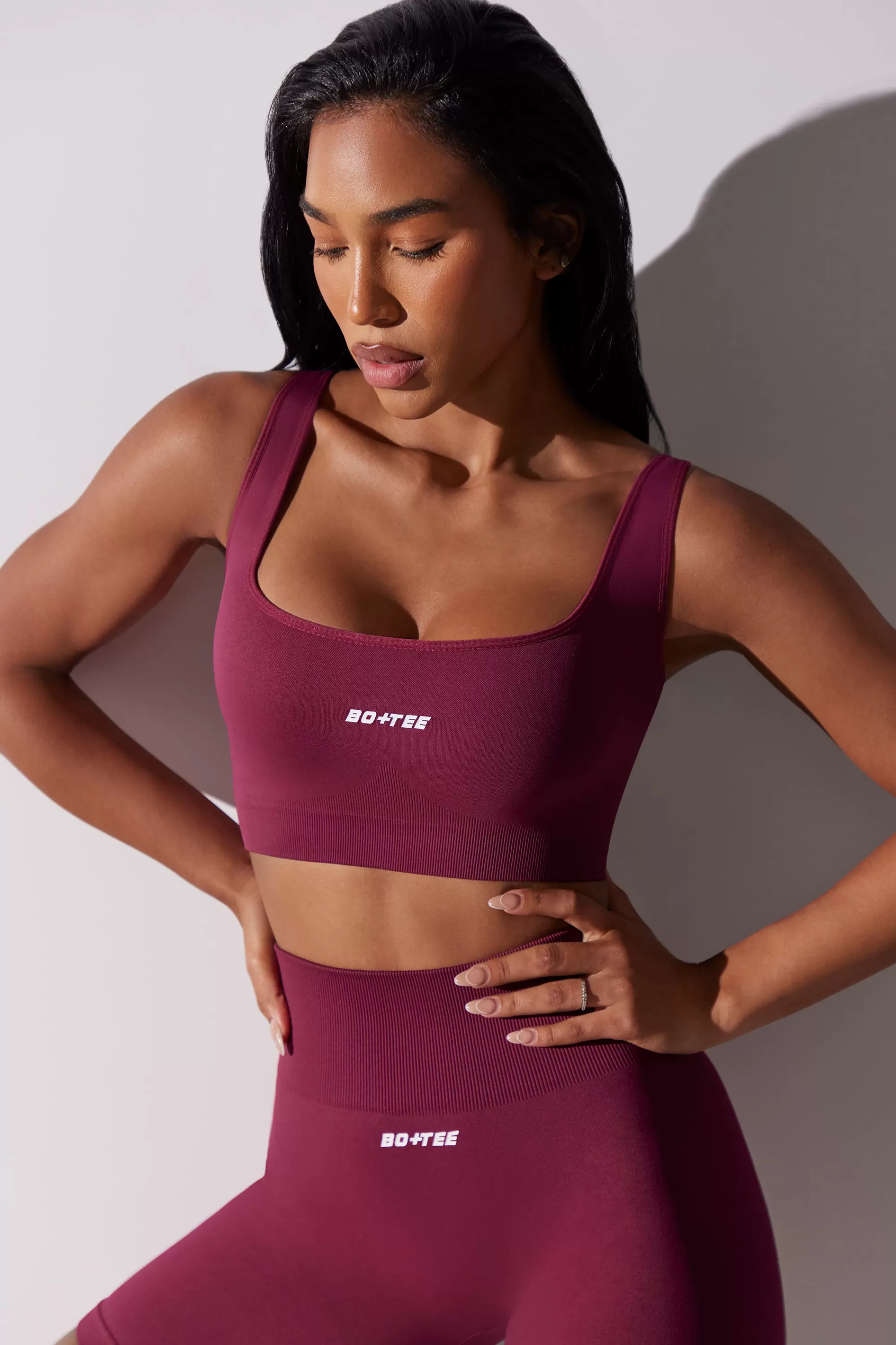 Oh Polly Open Back Square Neck Sports Bra in Plum Clearance