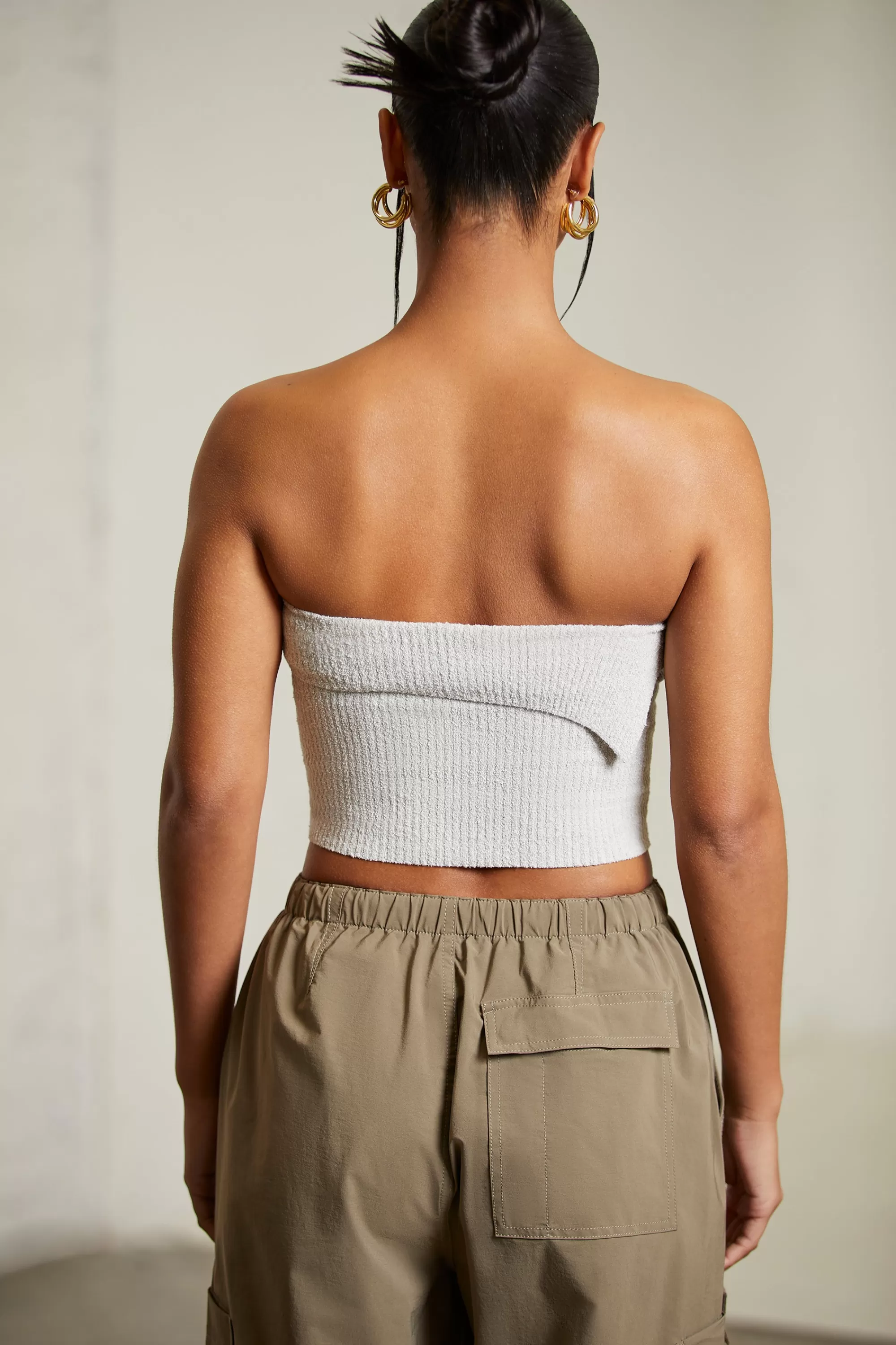 Oh Polly Overlap Bandeau Crop Top in Grey Flash Sale