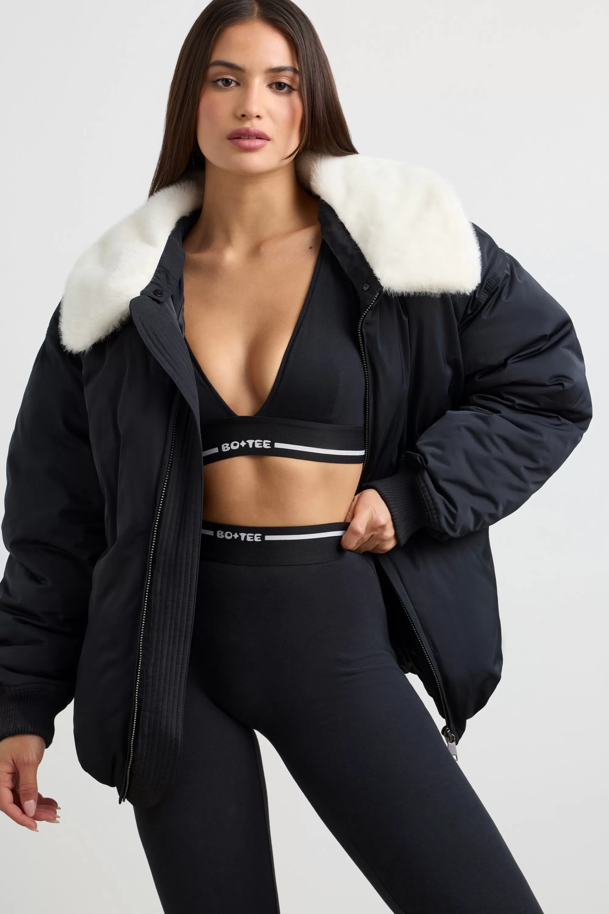 Oh Polly Oversized Bomber Jacket in Black Outlet