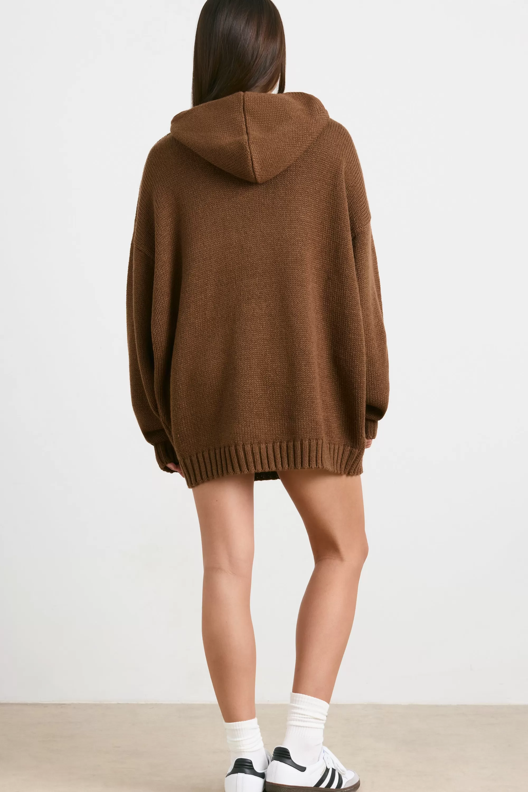 Oh Polly Oversized Chunky Knit Hoodie in Espresso Discount