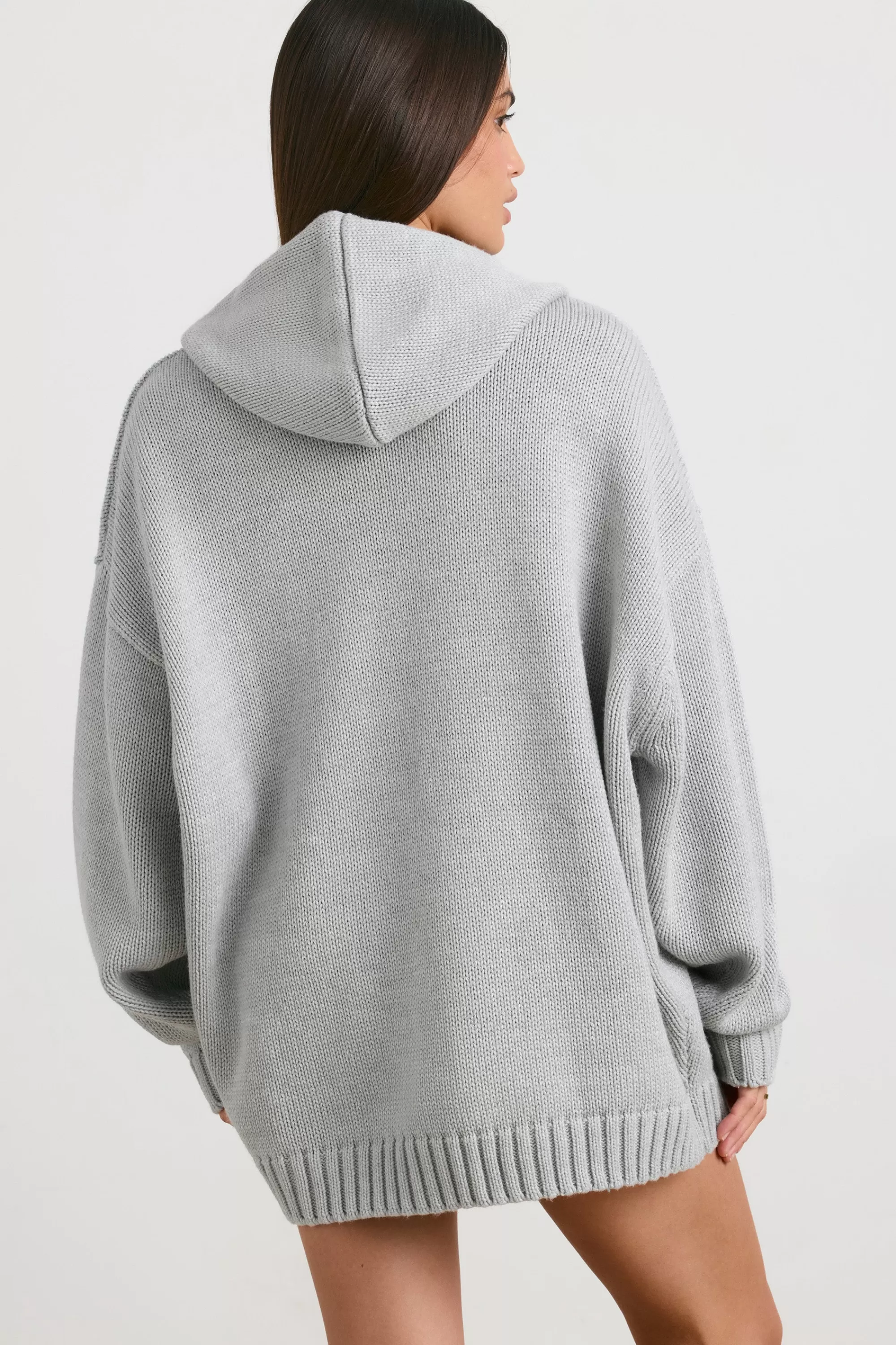 Oh Polly Oversized Chunky Knit Hoodie in Heather Grey HeatherGrey Fashion