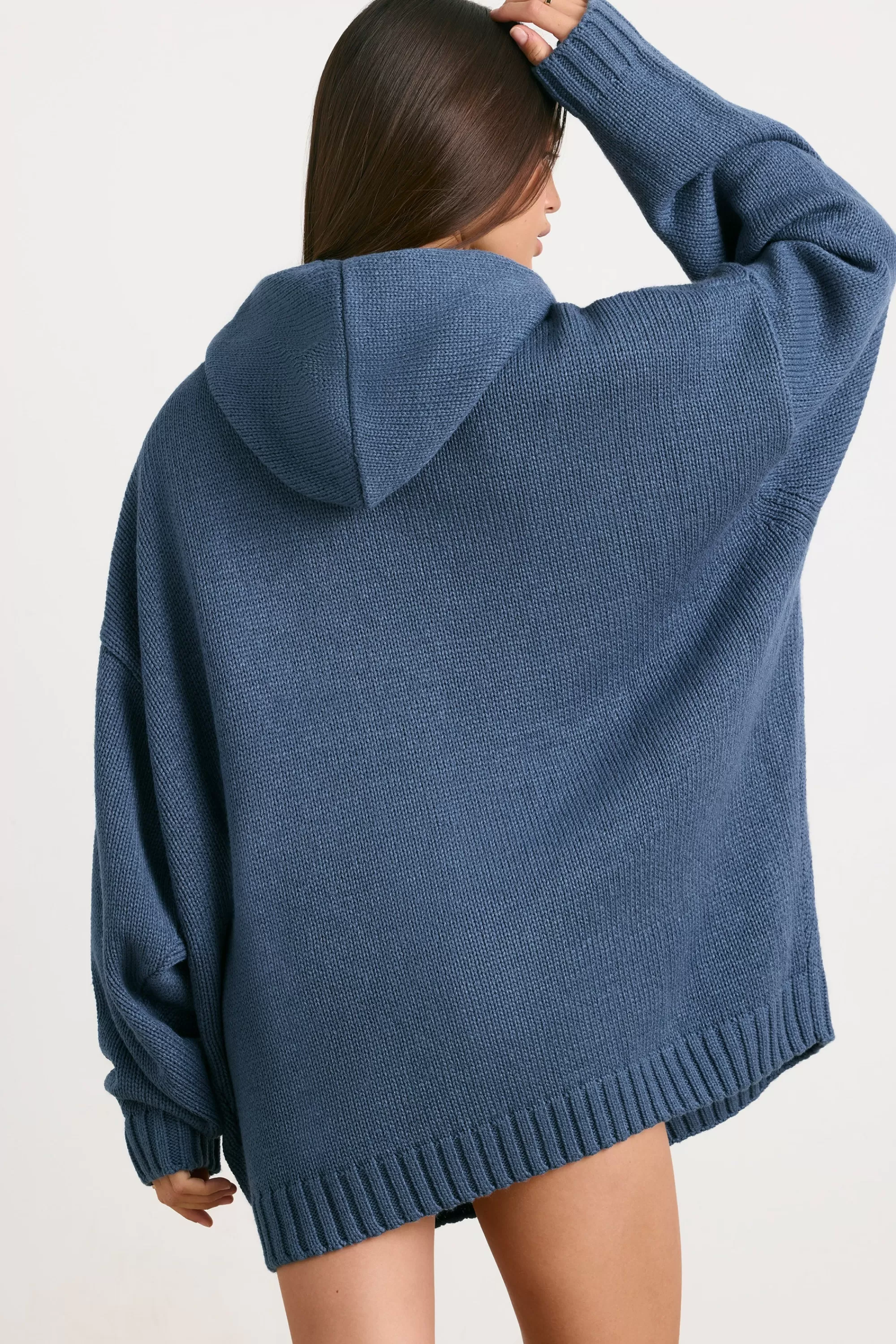 Oh Polly Oversized Chunky Knit Hoodie in Washed Navy WashedNavy Store