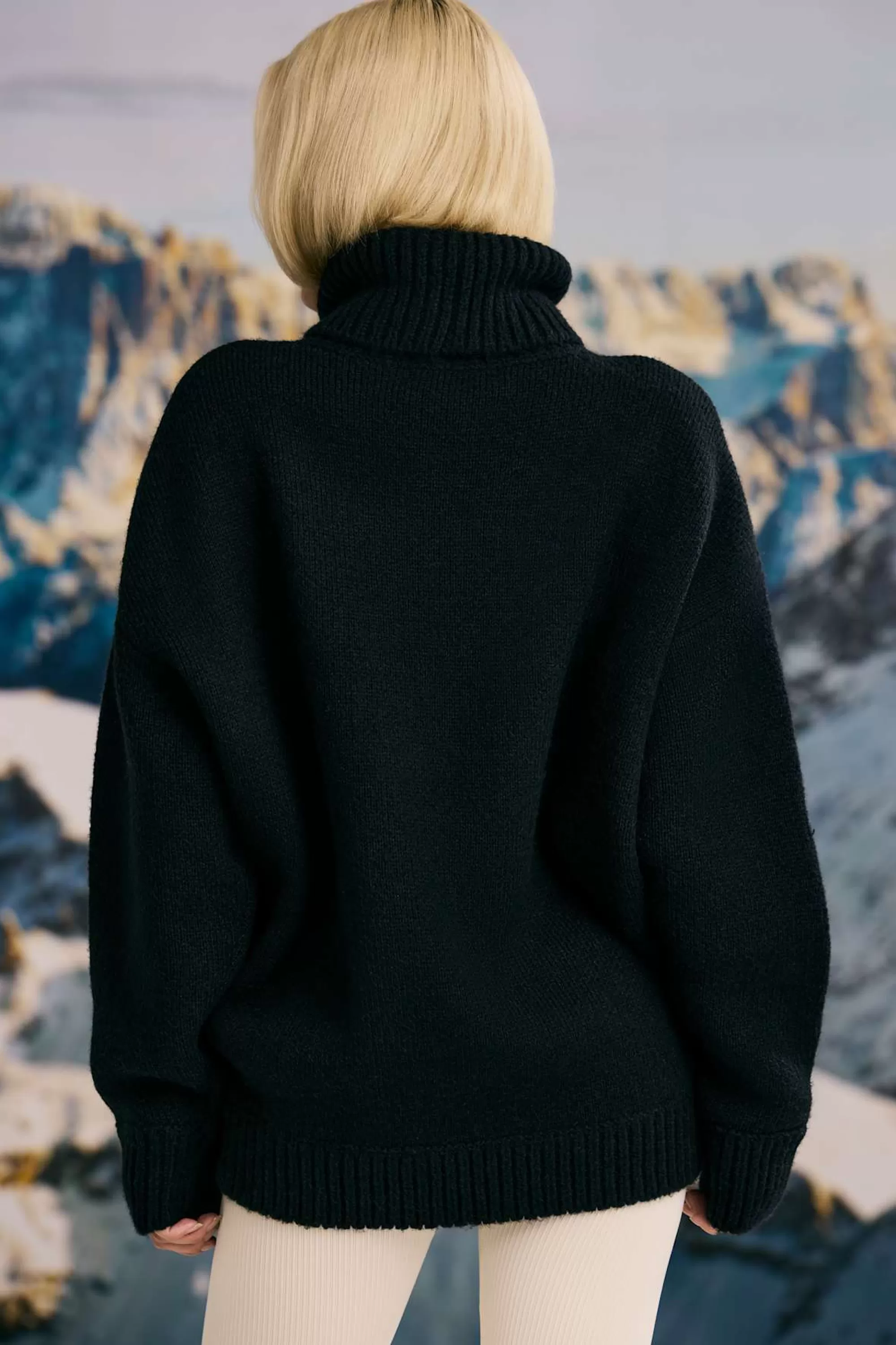 Oh Polly Oversized Chunky-Knit Turtleneck Jumper in Black Cheap