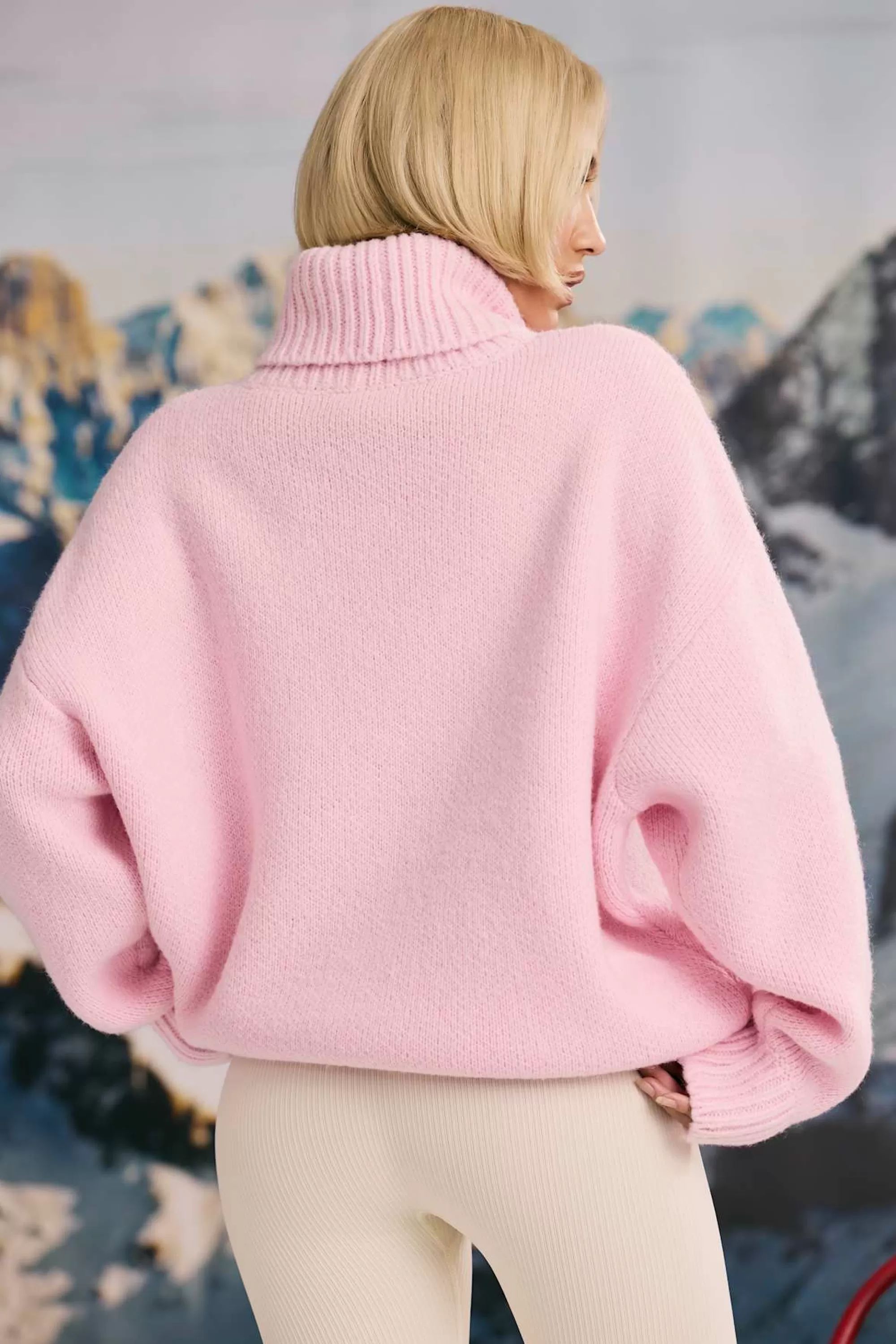 Oh Polly Oversized Chunky-Knit Turtleneck Jumper in Pastel Pink PastelPink Best