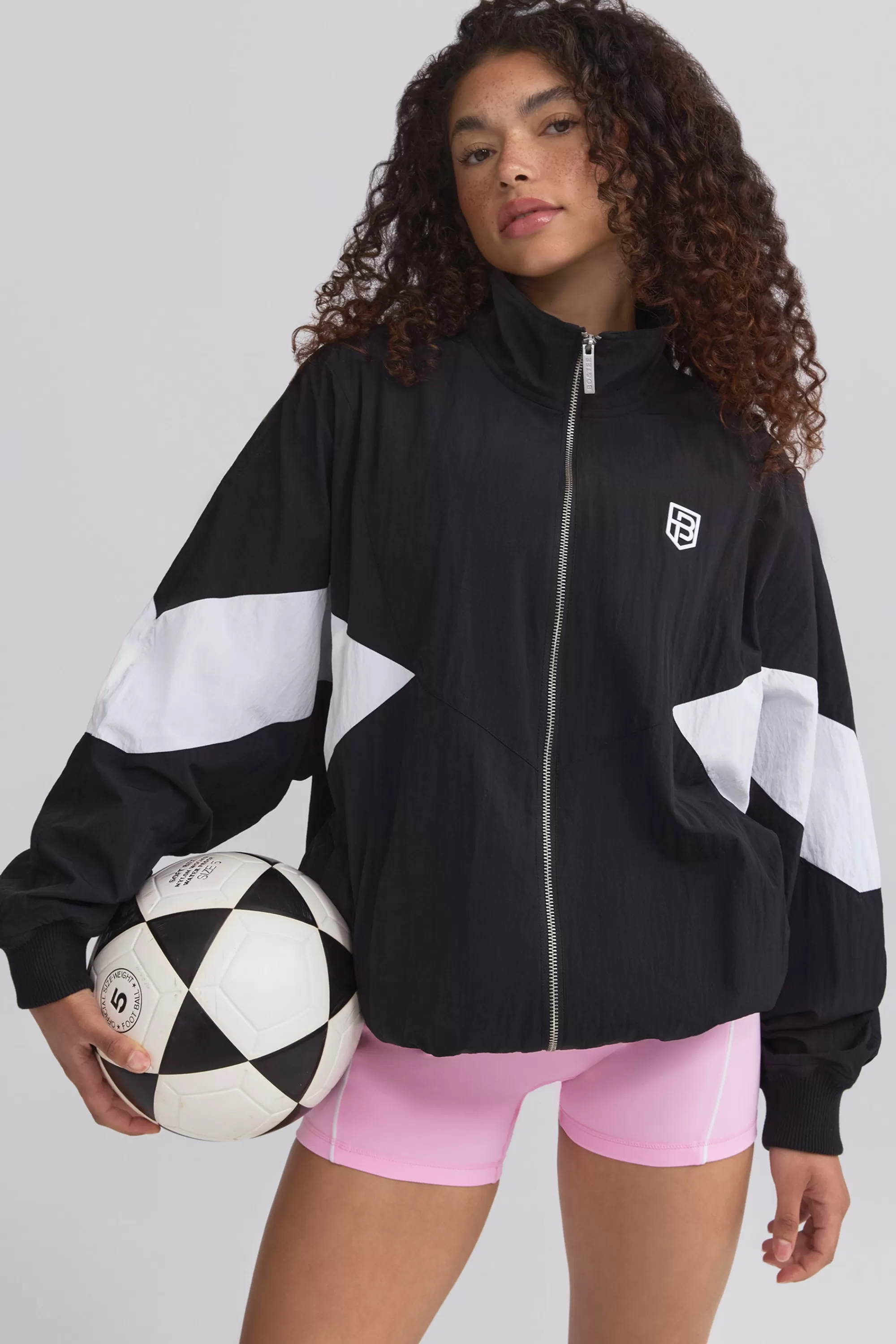 Oh Polly Oversized Colourblock Track Jacket in Black Hot