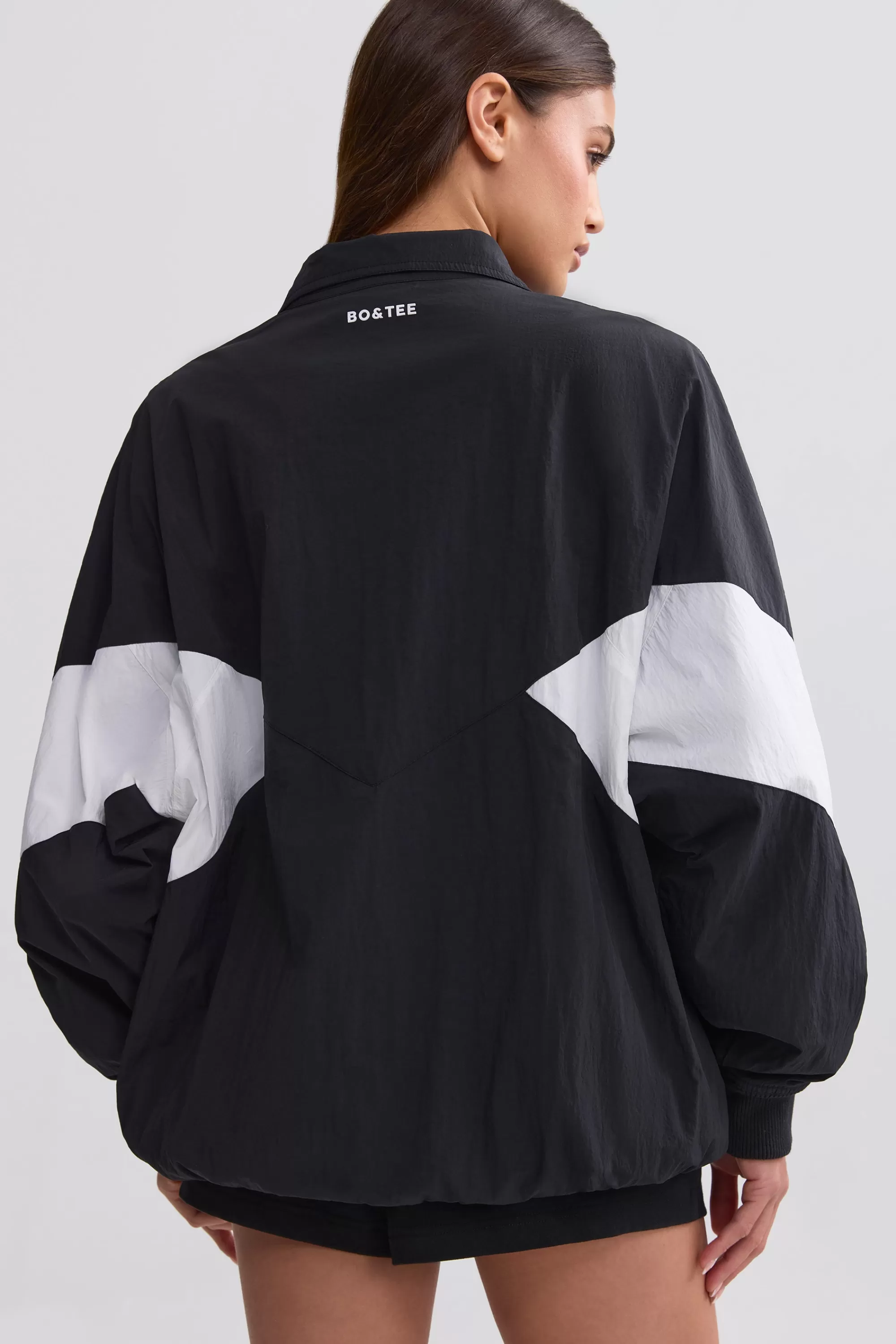 Oh Polly Oversized Colourblock Track Jacket in Black Hot