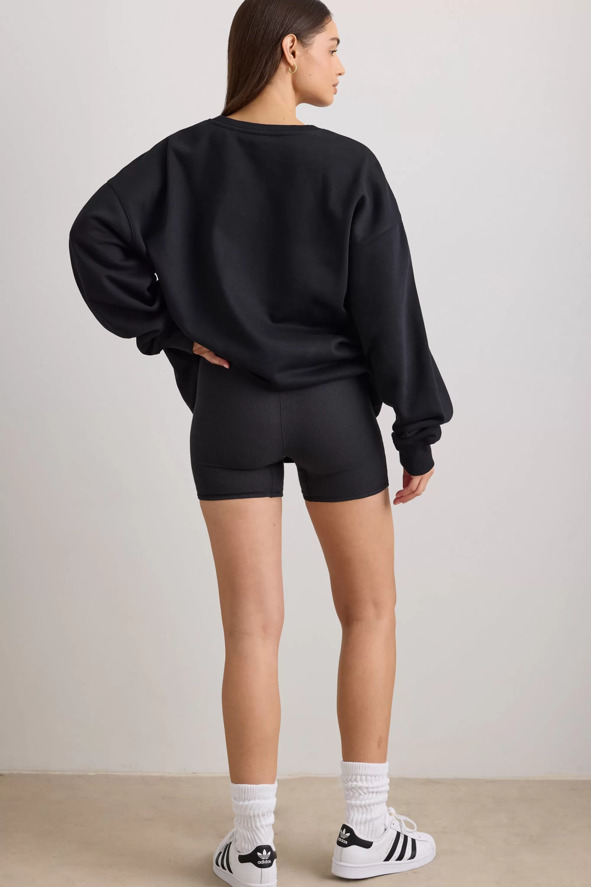 Oh Polly Oversized Crew Neck Sweatshirt in Black Best