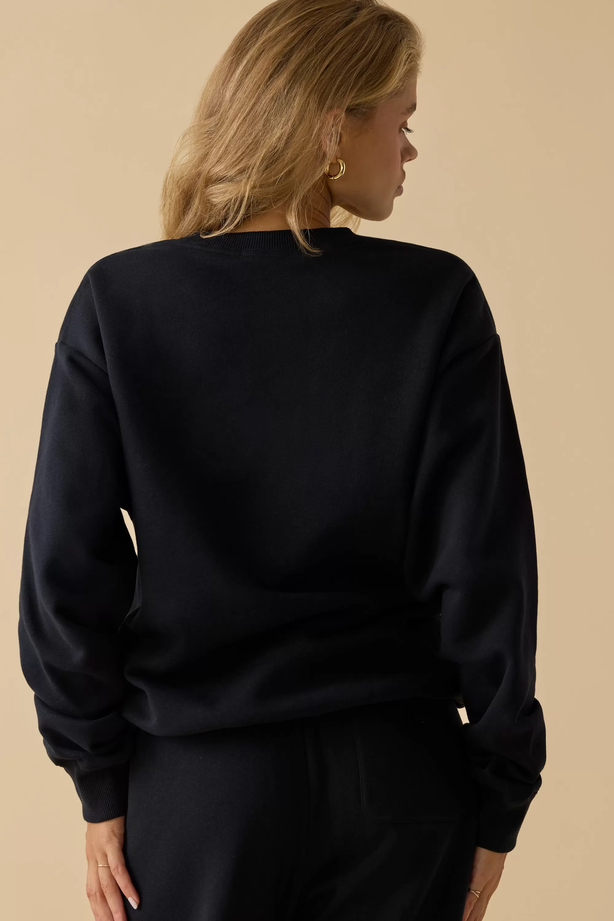 Oh Polly Oversized Crew Neck Sweatshirt in Black Cheap