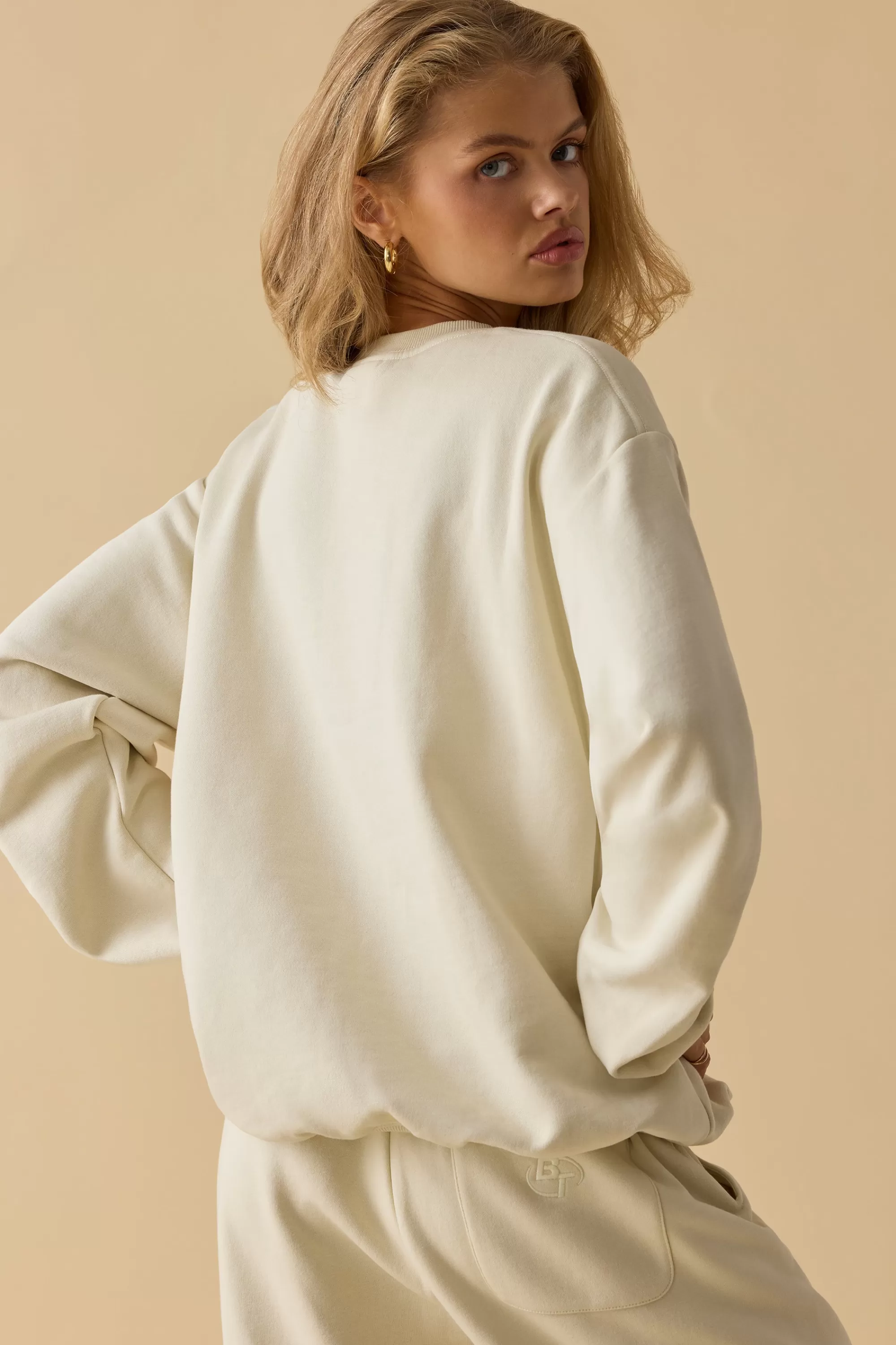 Oh Polly Oversized Crew Neck Sweatshirt in Bone Cheap