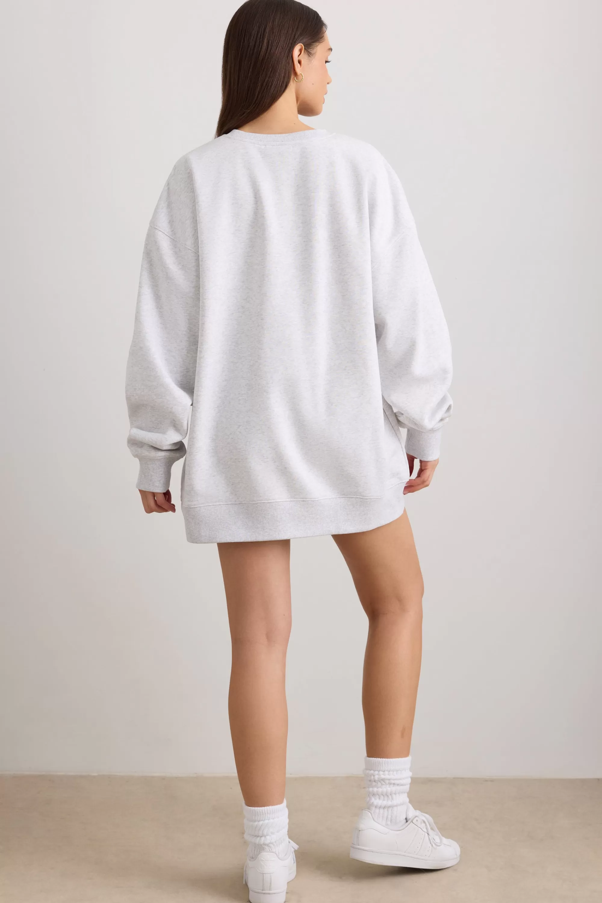 Oh Polly Oversized Crew Neck Sweatshirt in Grey Marl GreyMarl New