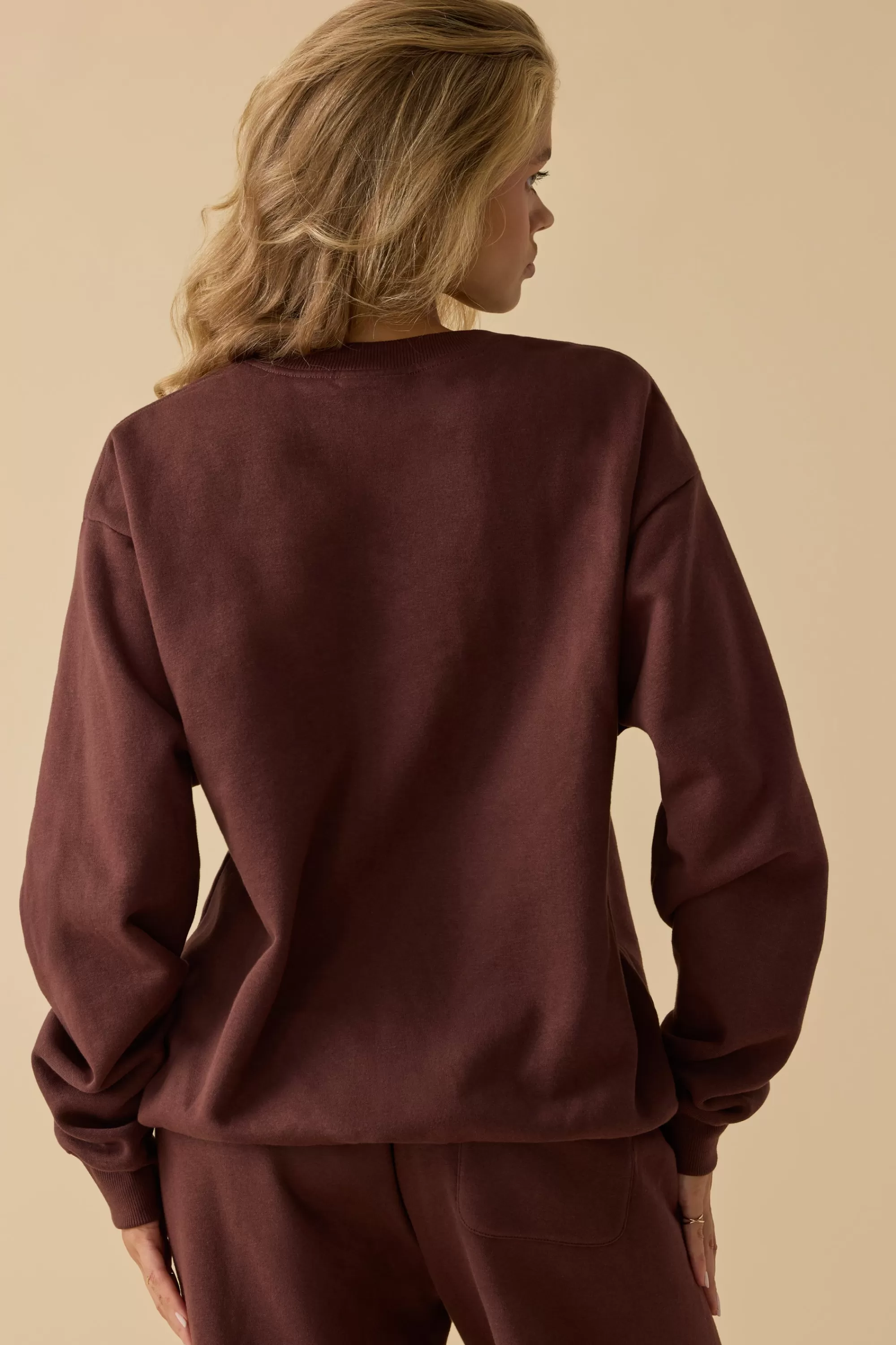 Oh Polly Oversized Crew Neck Sweatshirt in Mahogany Cheap