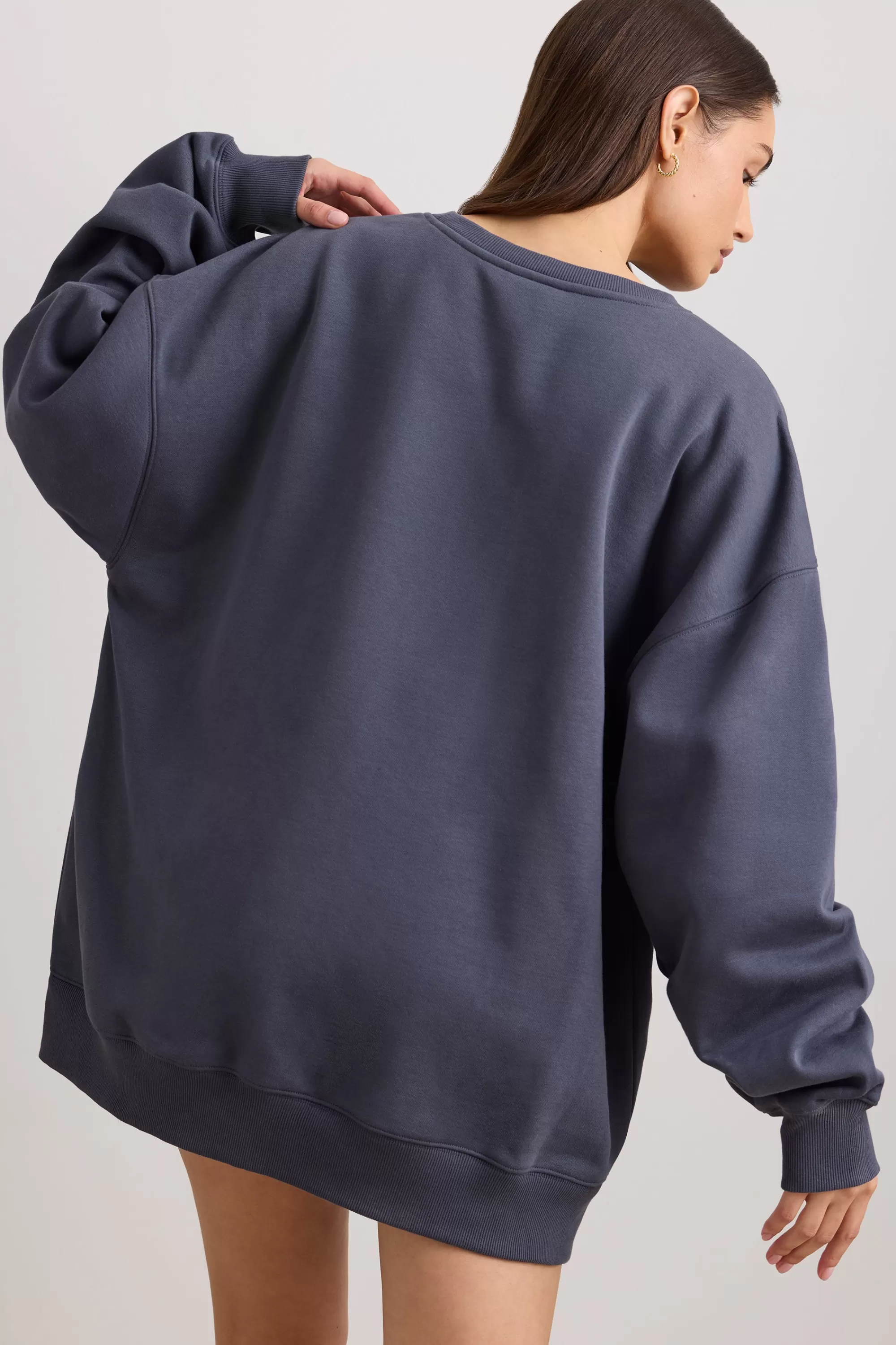 Oh Polly Oversized Crew Neck Sweatshirt in Slate Cheap