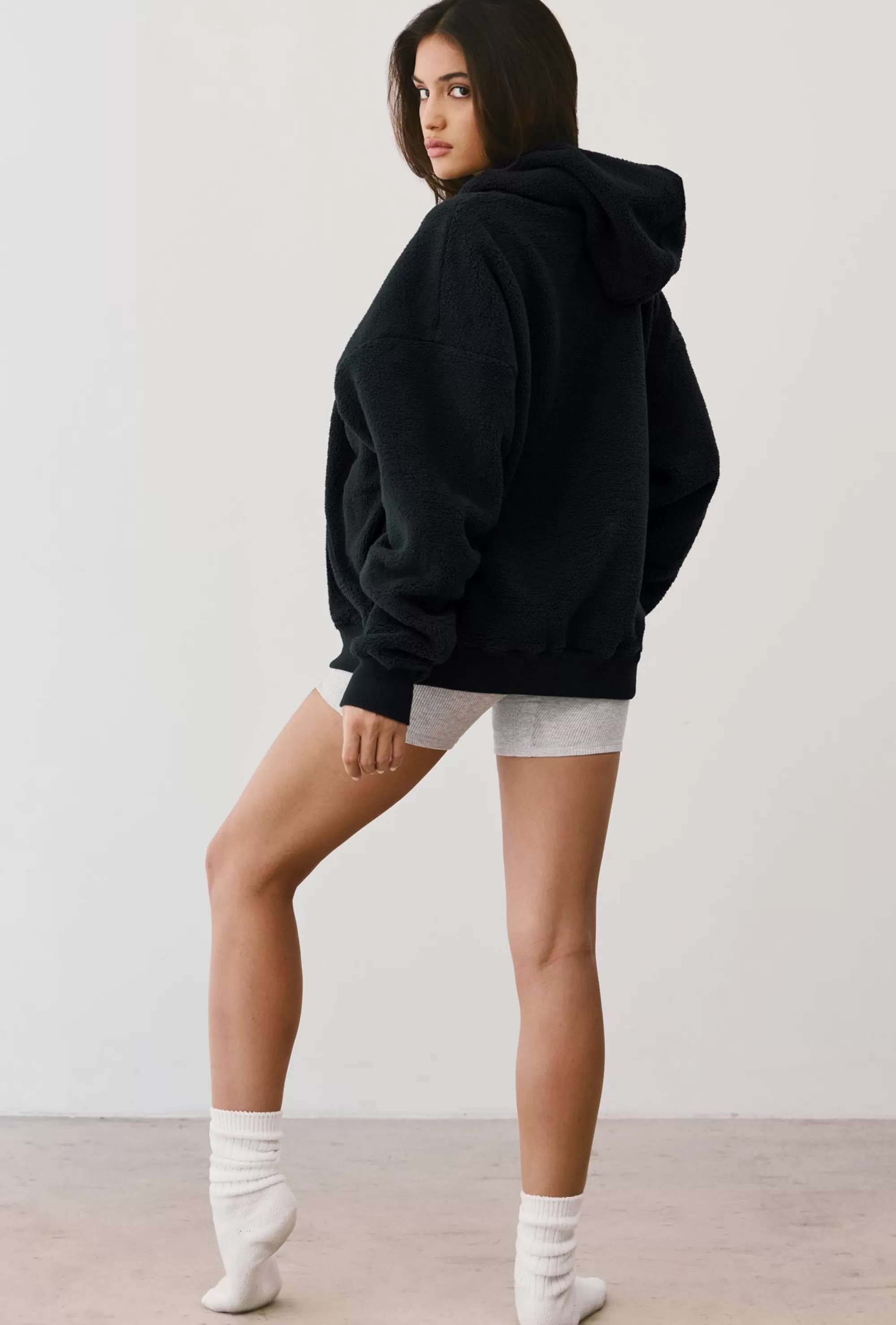 Oh Polly Oversized Fleece Hooded Sweatshirt in Onyx Discount