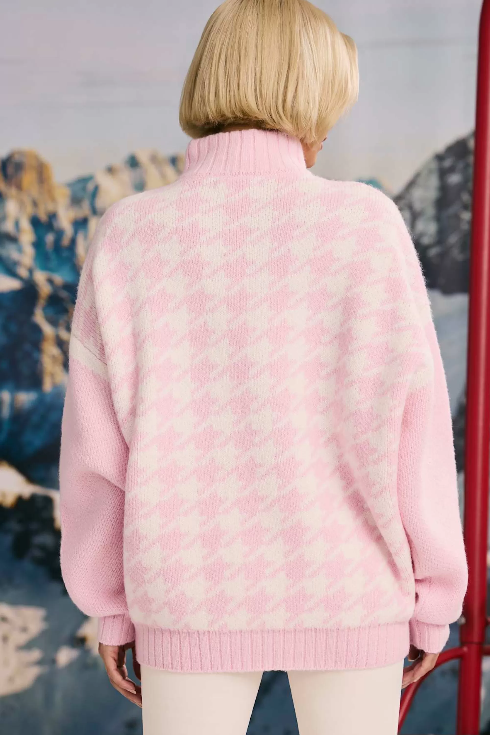 Oh Polly Oversized Half-Zip Chunky-Knit Jumper in Pastel Pink PastelPink Clearance