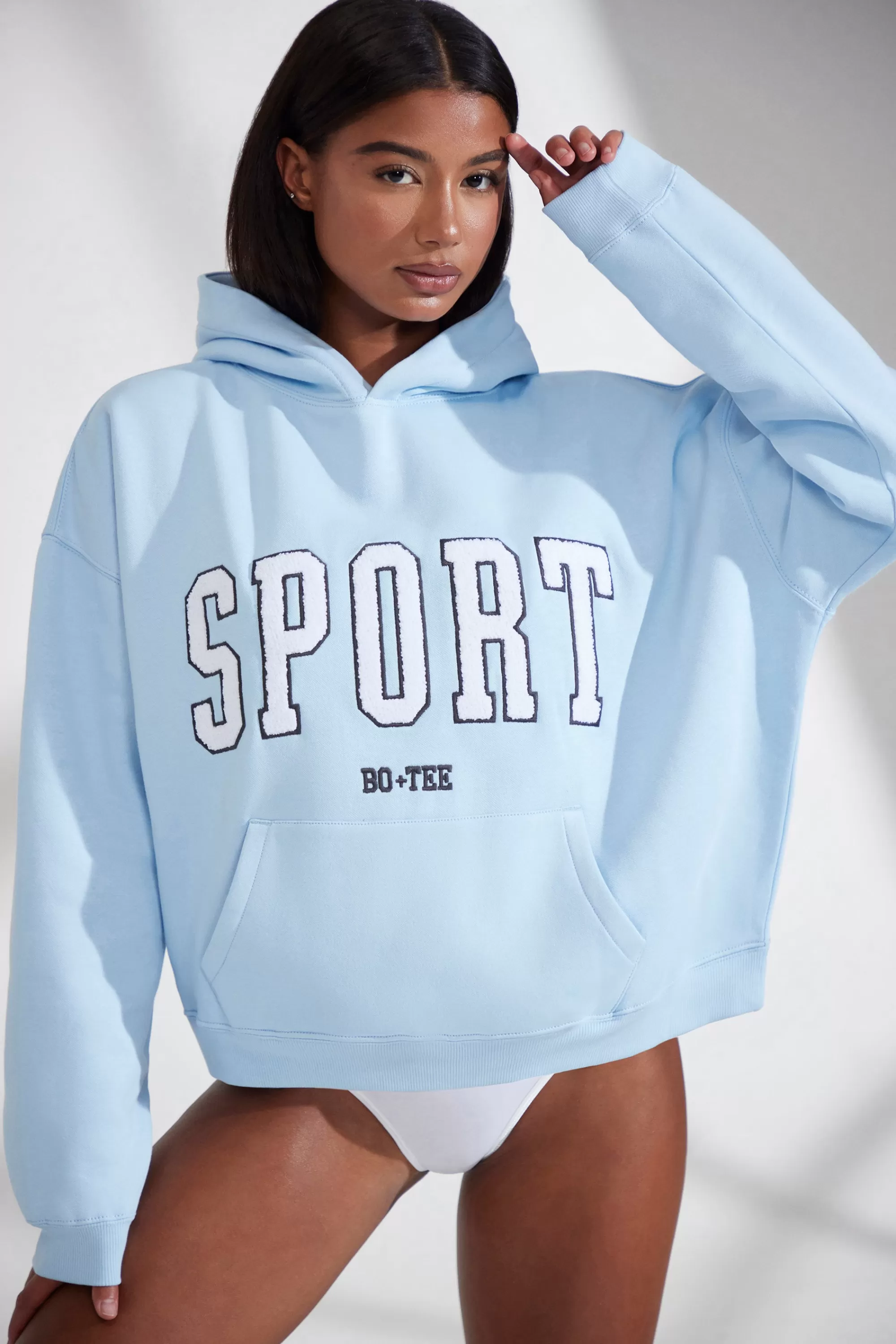 Oh Polly Oversized Hooded Sweatshirt in Baby Blue BabyBlue Cheap