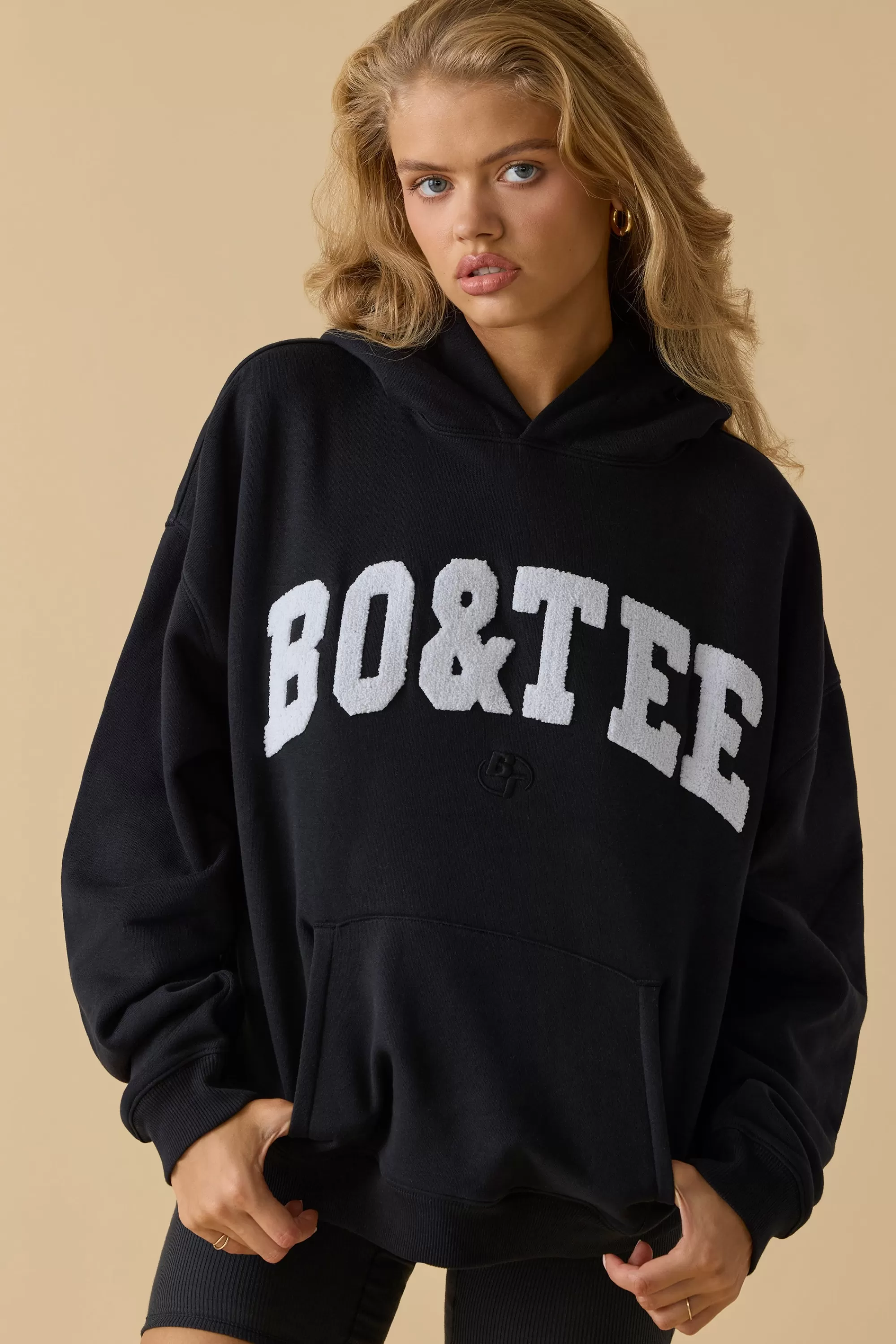 Oh Polly Oversized Hooded Sweatshirt in Black Sale