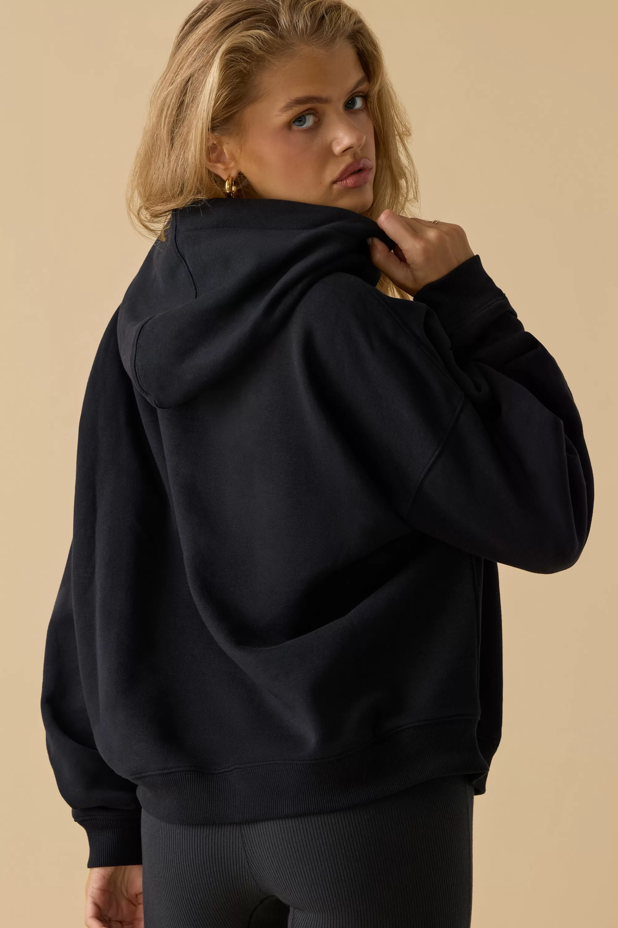 Oh Polly Oversized Hooded Sweatshirt in Black Sale