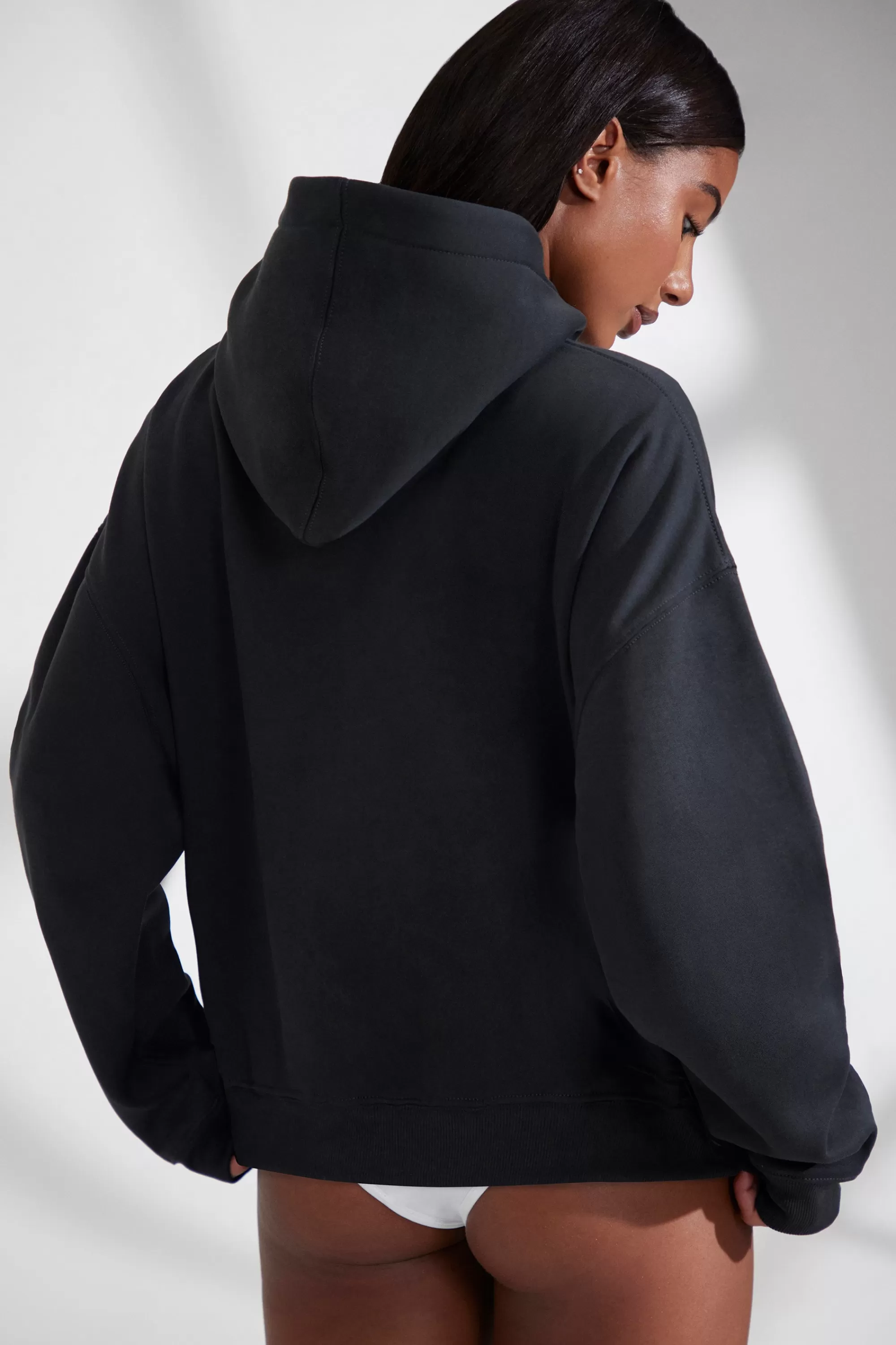 Oh Polly Oversized Hooded Sweatshirt in Black Online