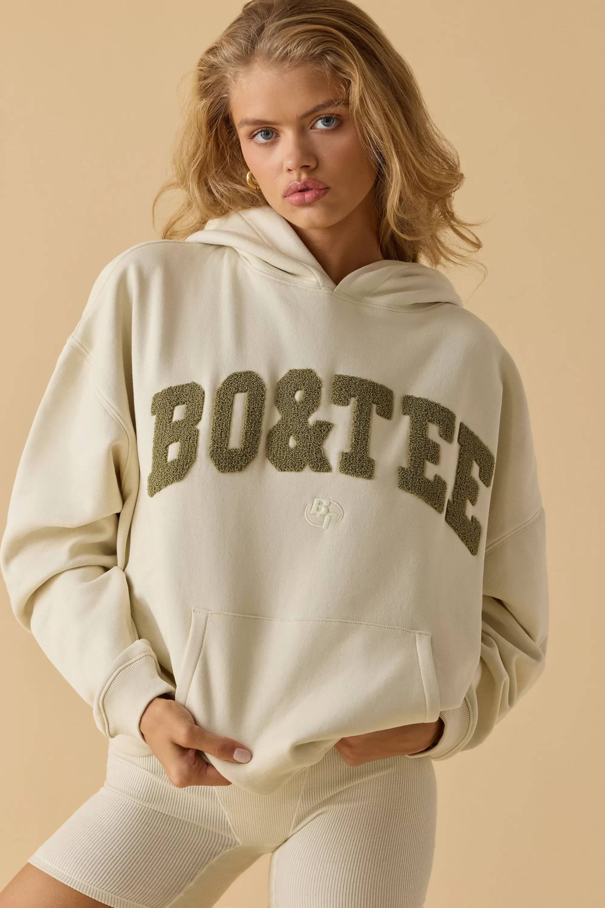 Oh Polly Oversized Hooded Sweatshirt in Bone Clearance